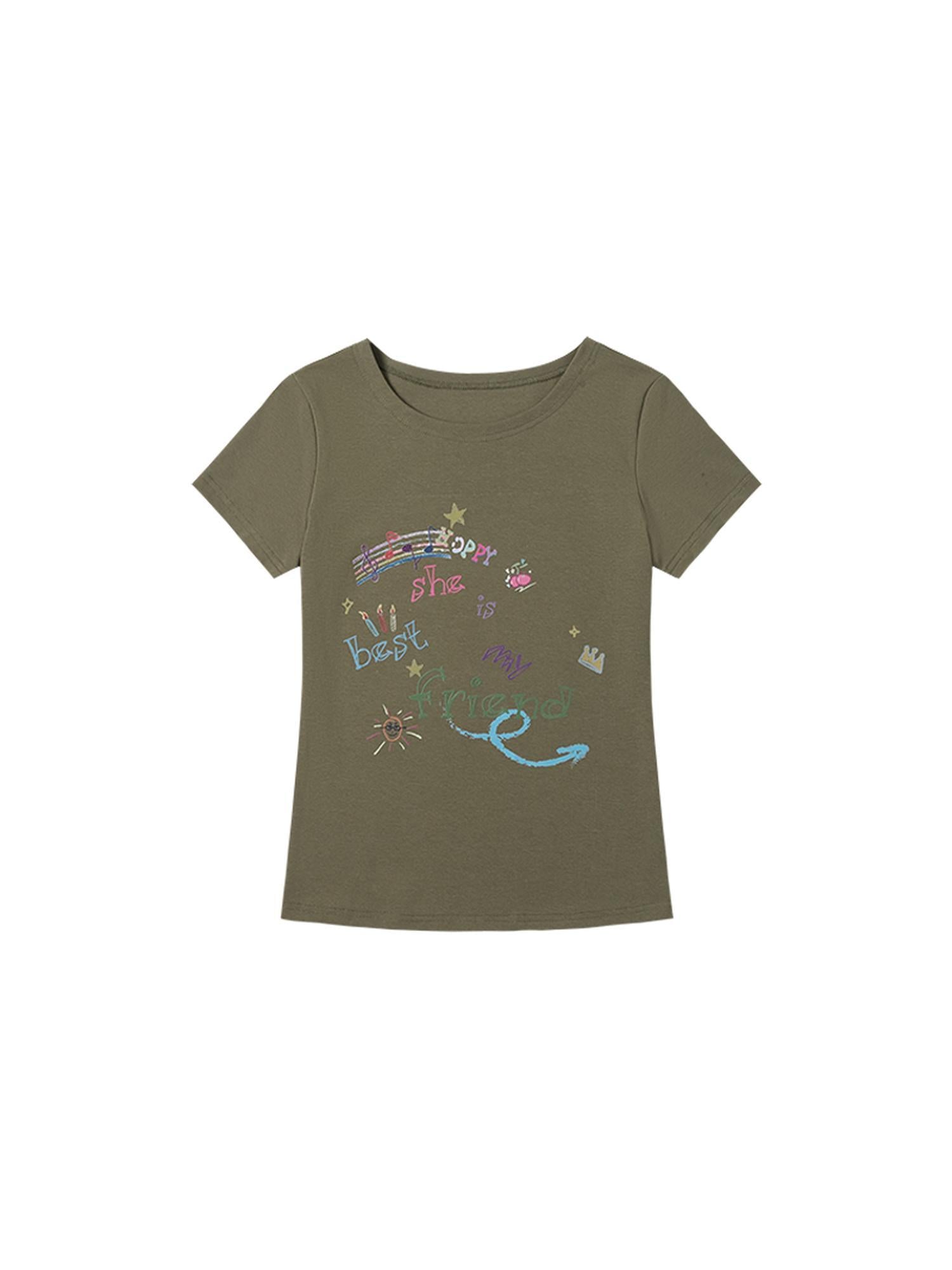 MOMSYCAN FOX LINE Best Friend Print Cotton T Shirt With Adjustable Strap