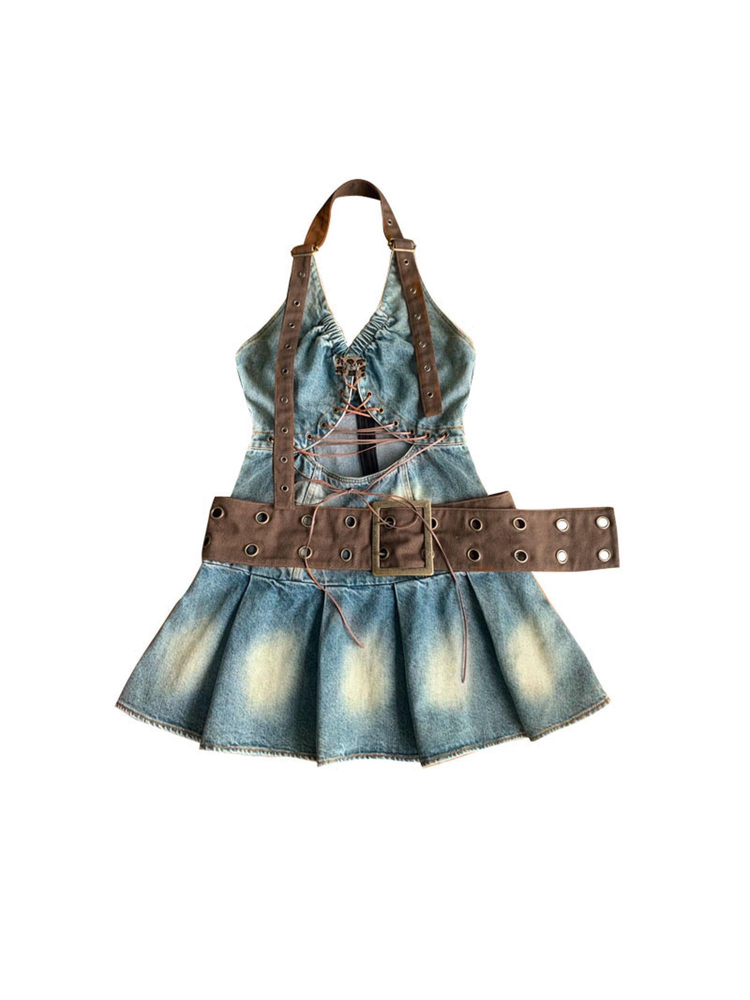 WSW WUSHENWU Sweet Spicy Cutout Denim Dress