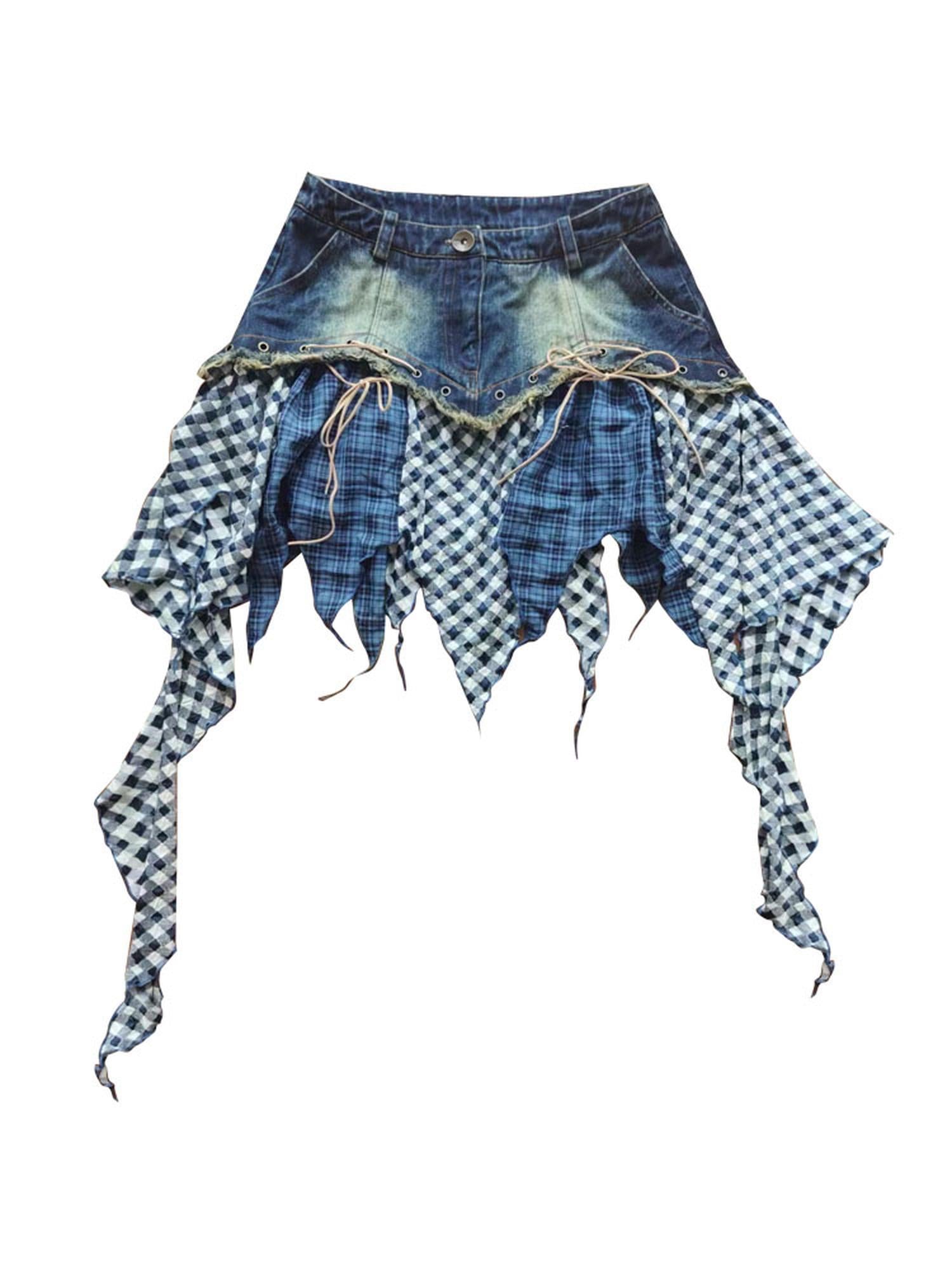 WSW WUSHENWU Retro Guitar Dance Asymmetrical Denim Skirt