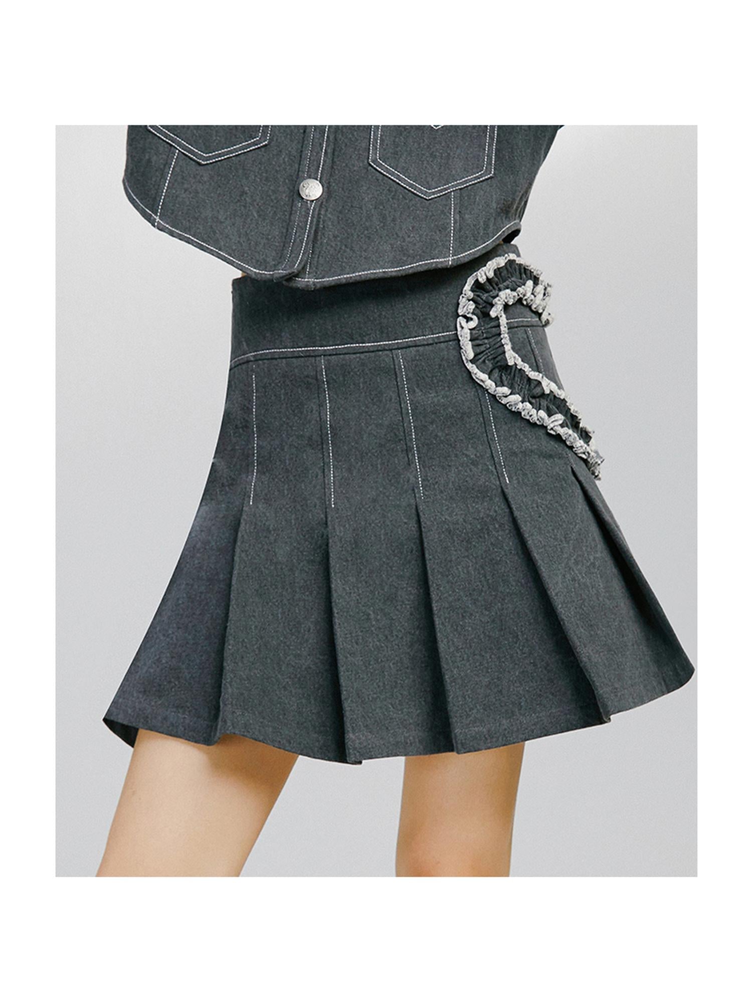 DIDDI MODA Sweet Ruffled Crop Jacket Denim Skirt Set
