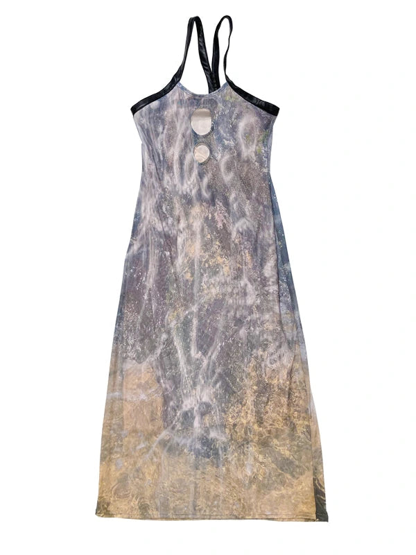 Sheer Floral Stretchy Slim Sleeveless Backless Dress