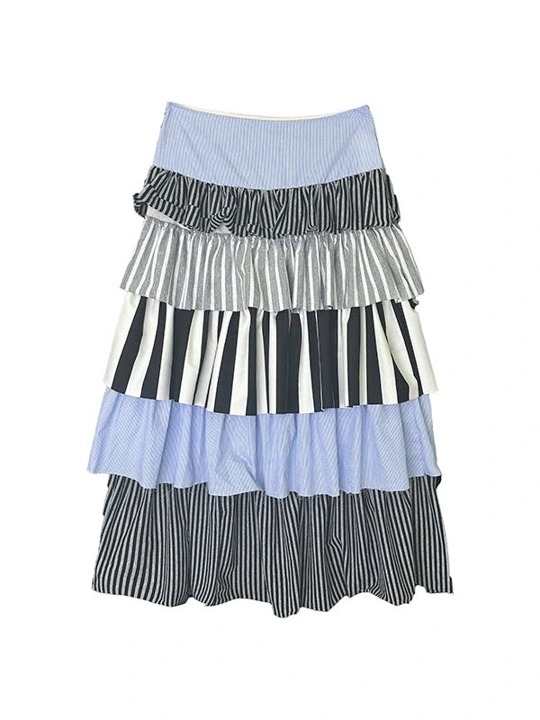 Fall Winter Striped Knit Layered Cake Maxi Dresses