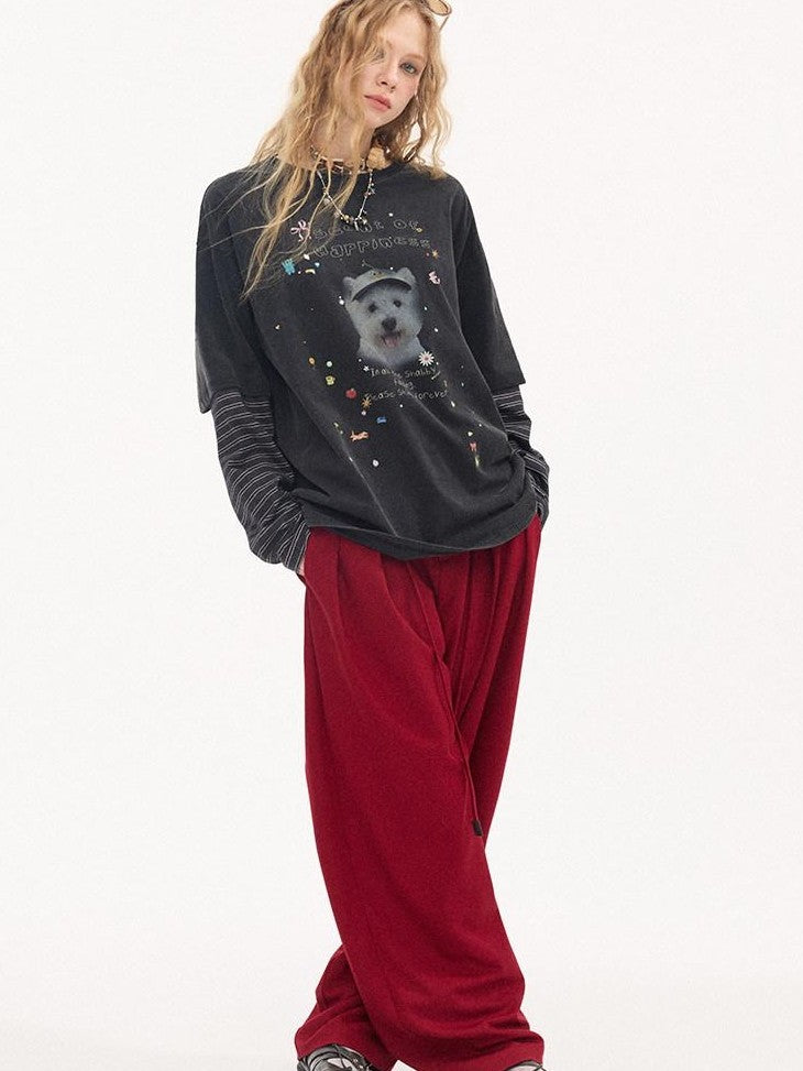 DIDDI MODA Cartoon Animal Applique Crystals Patchwork Women&