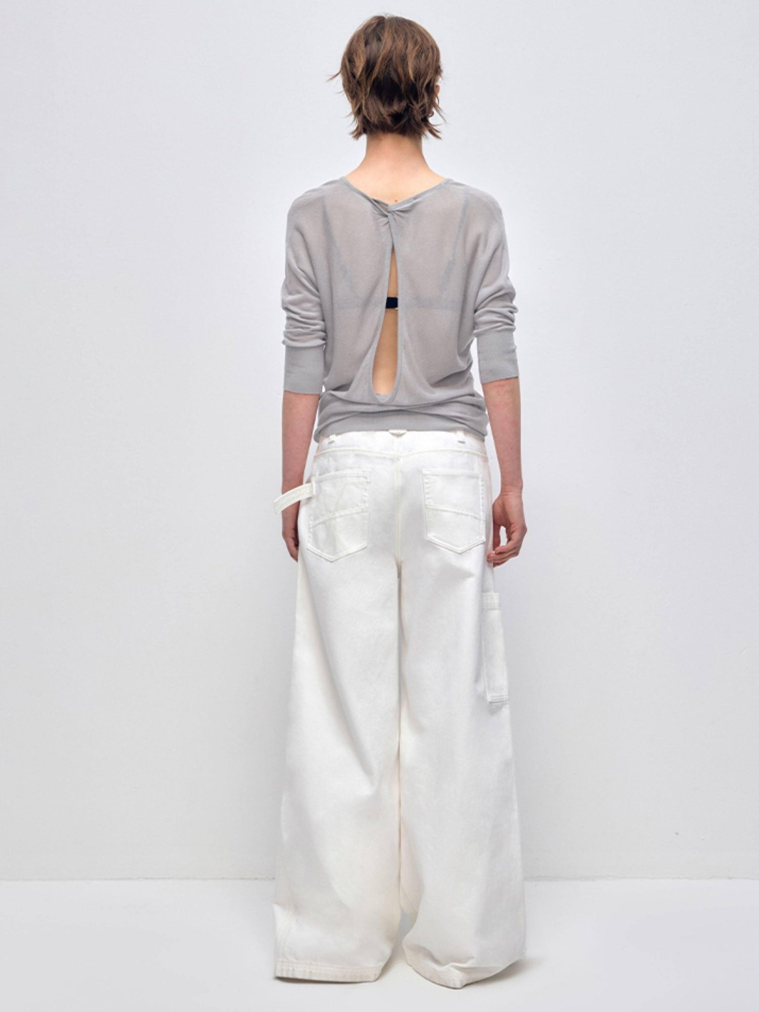 RUN TO THE FUTURE Low Rise 96 Percent Cotton Casual Loose Fit White Denim Wide-Leg Jeans