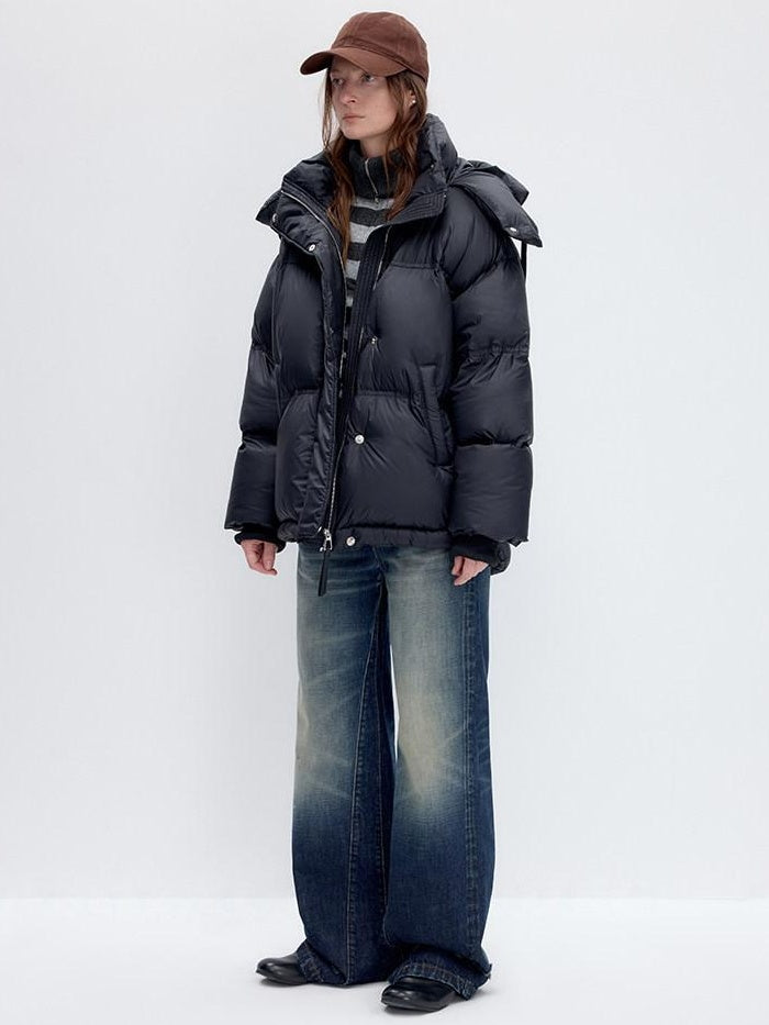 RUN TO THE FUTURE 90 White Duck Down Loose Fit Detachable Hood Midlength Pocket Down Jackets