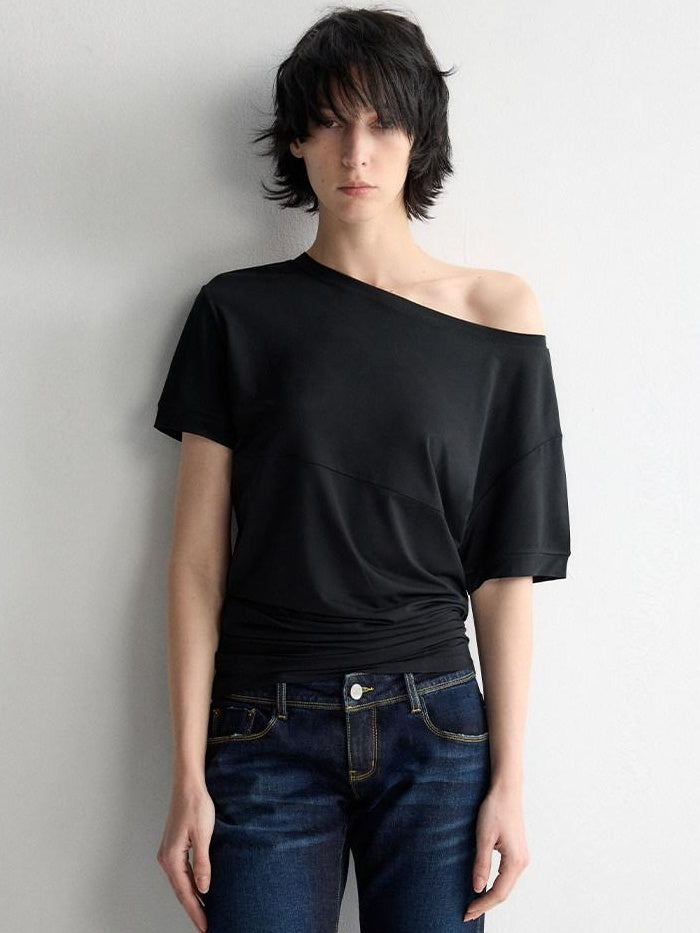 RUN TO THE FUTURE Breathable Modal Slim Fit Boat Neck Casual Women Solid Short Sleeve T-Shirts