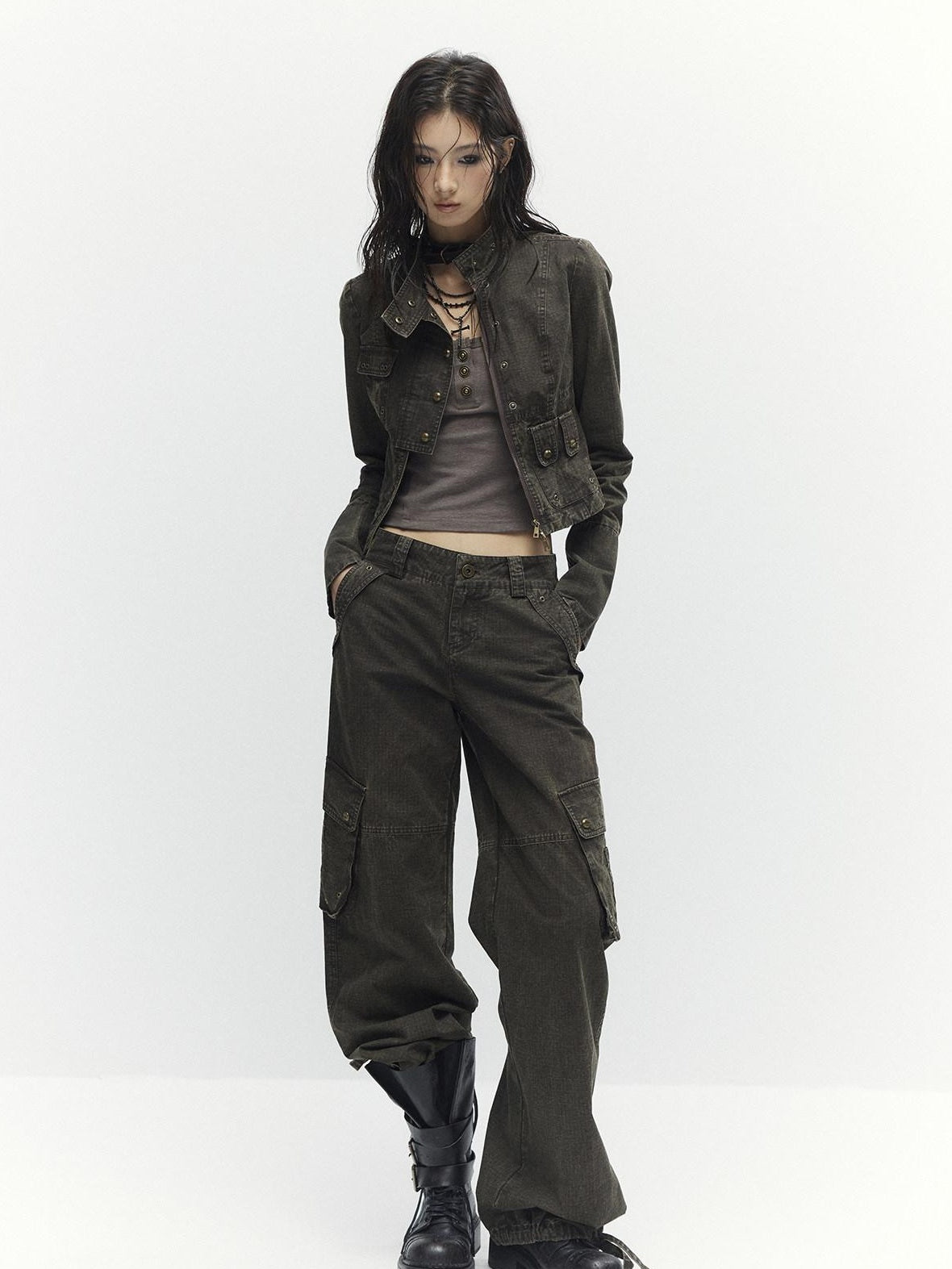 Low pixel High Waist 100 Percent Cotton Vintage Slim Fit Women Coffee Brown Straight Pants