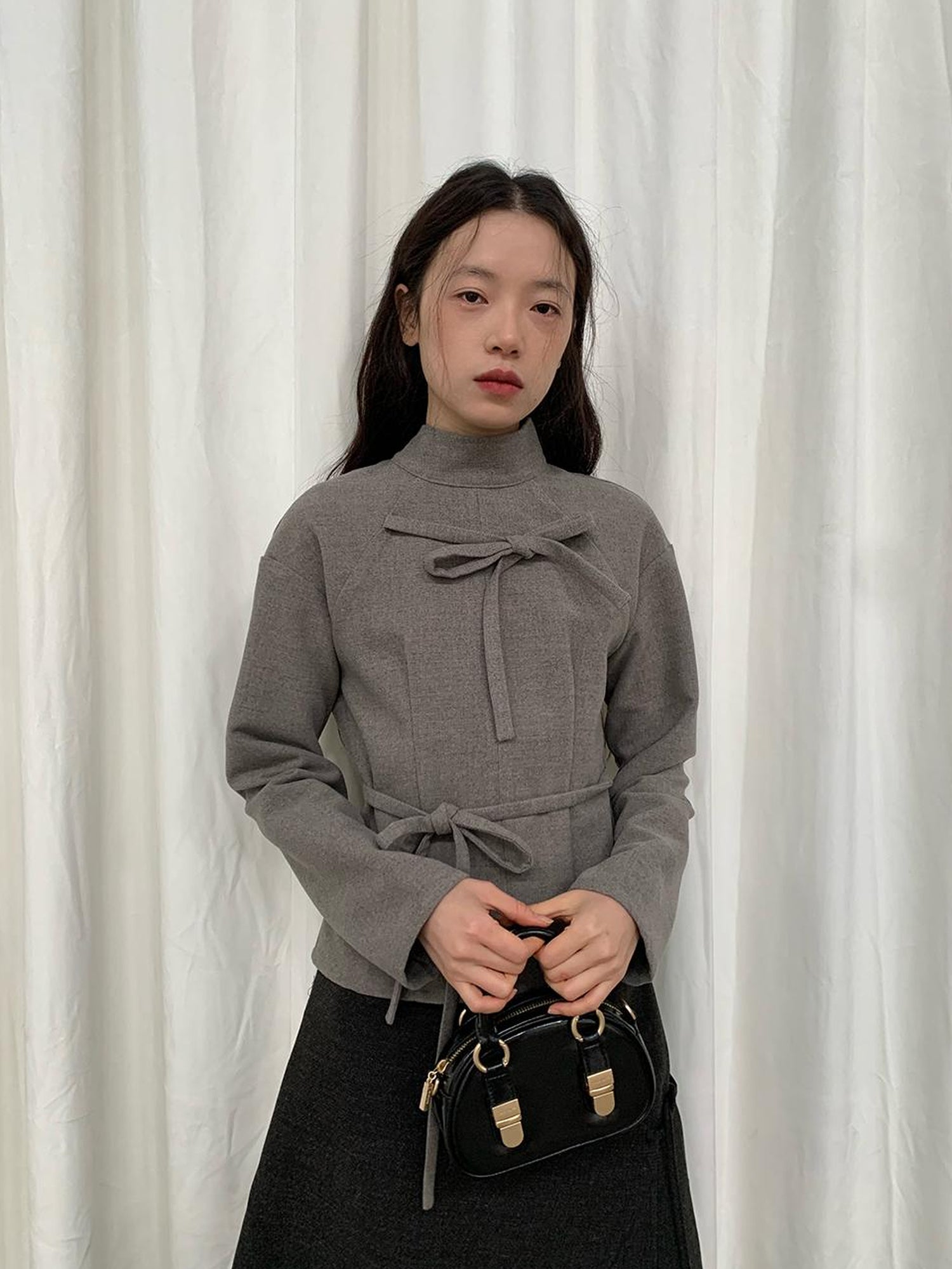 dorydory Dory Dory Bow Tie Mandarin Collar Blouse