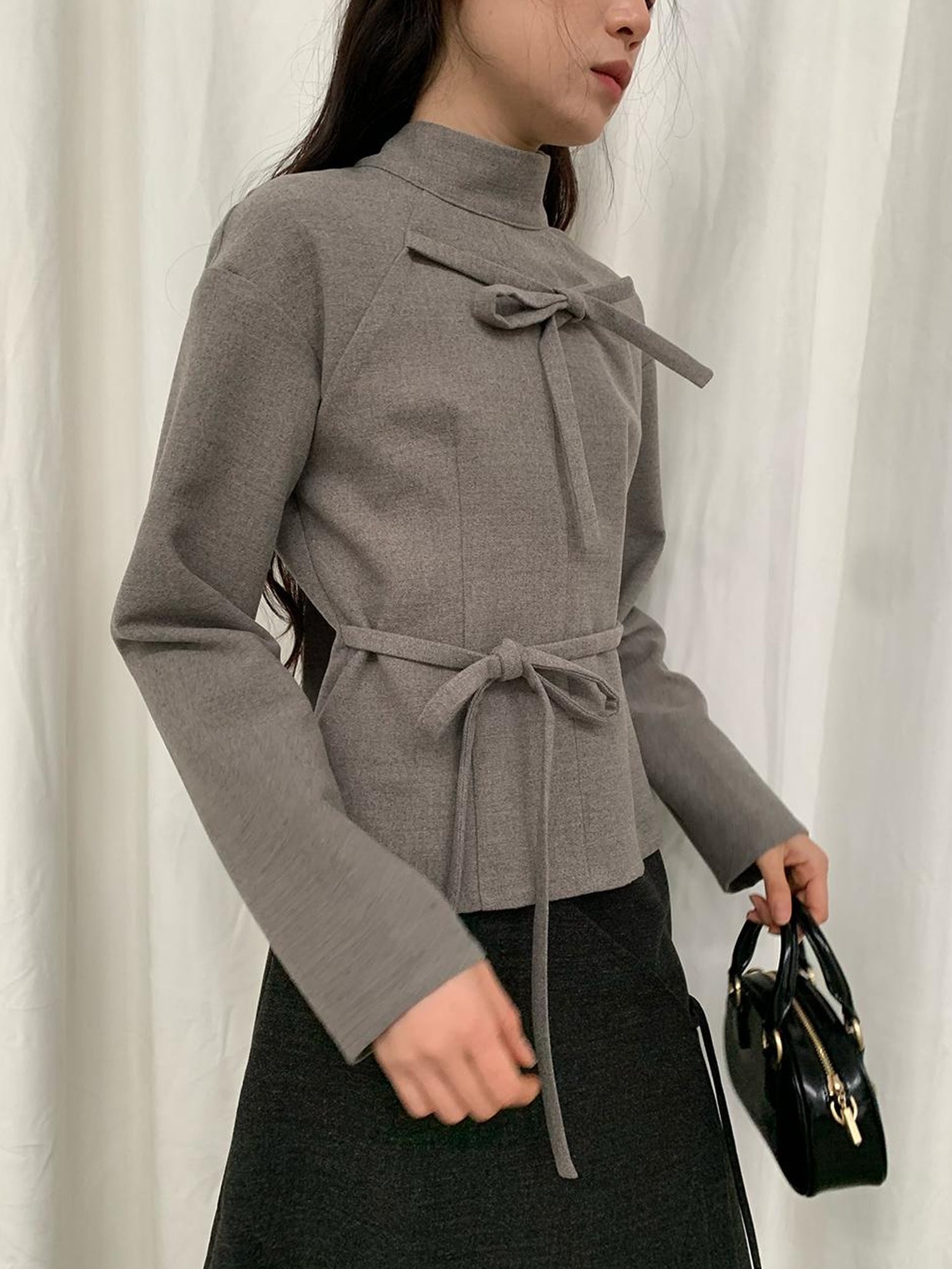 dorydory Dory Dory Bow Tie Mandarin Collar Blouse
