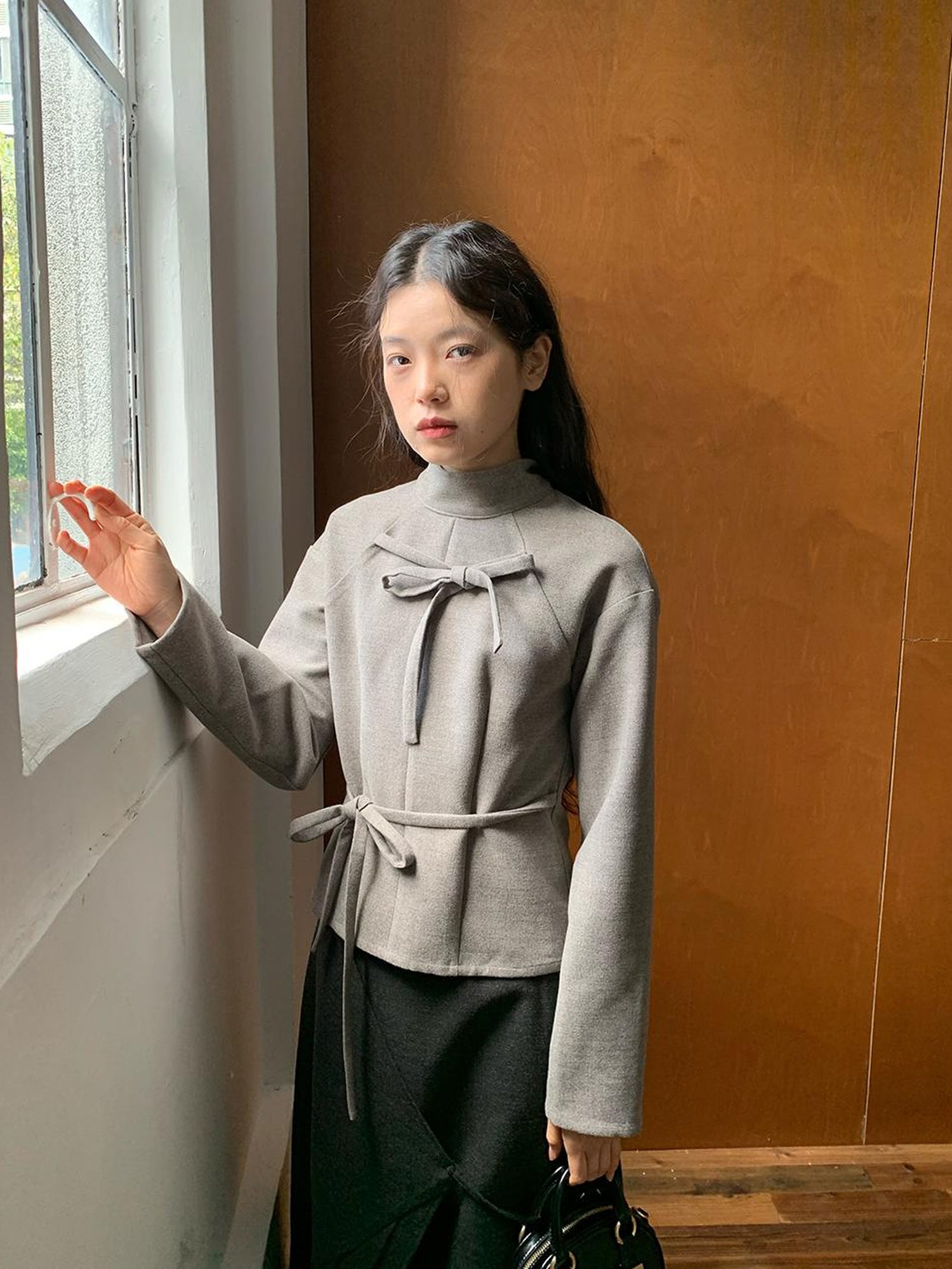 dorydory Dory Dory Bow Tie Mandarin Collar Blouse