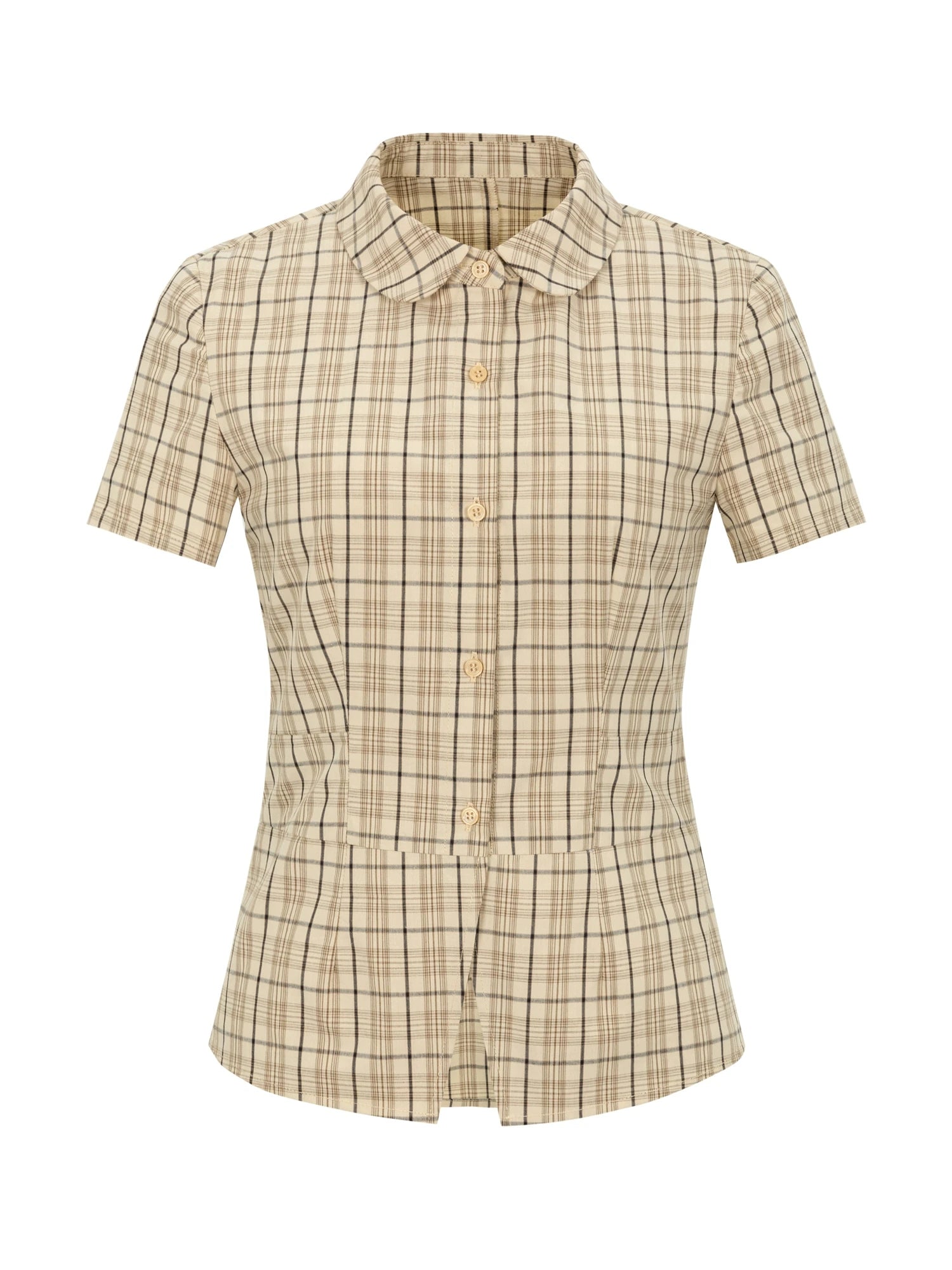 High Waisted Checked Short Sleeve Cotton Shirt