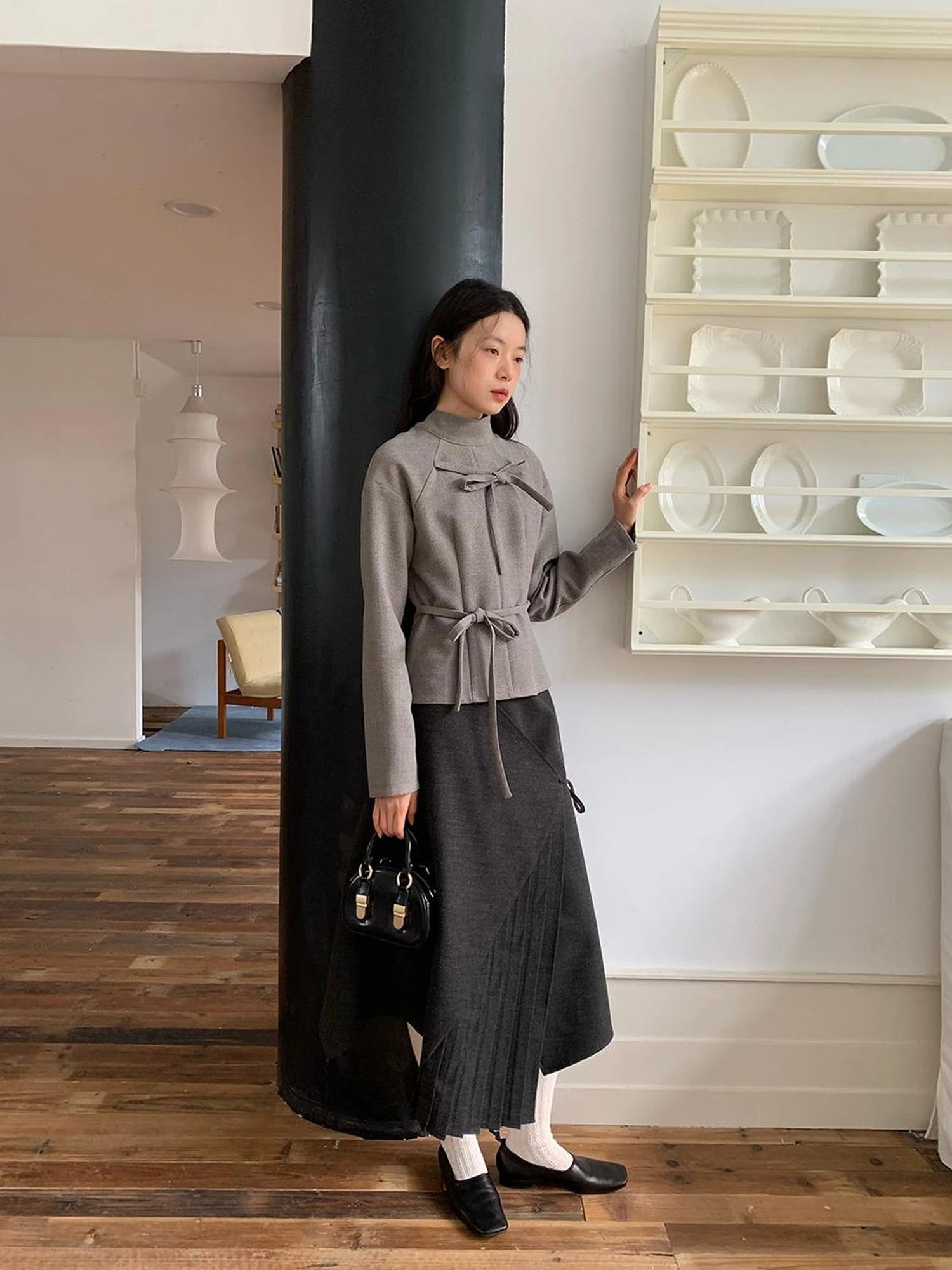 Textured Pleated Midi Skirt In Brushed Twill