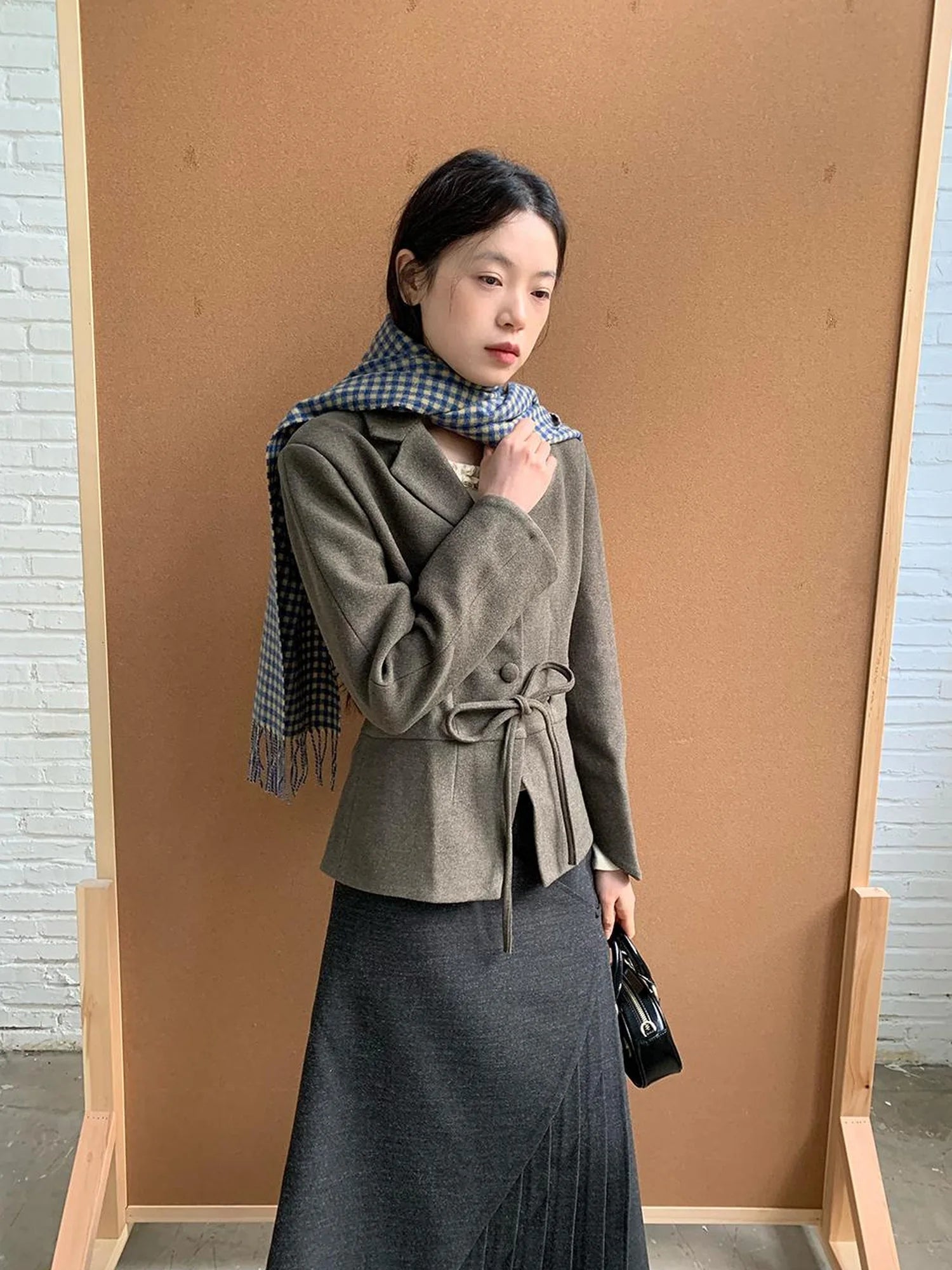 Textured Pleated Midi Skirt In Brushed Twill