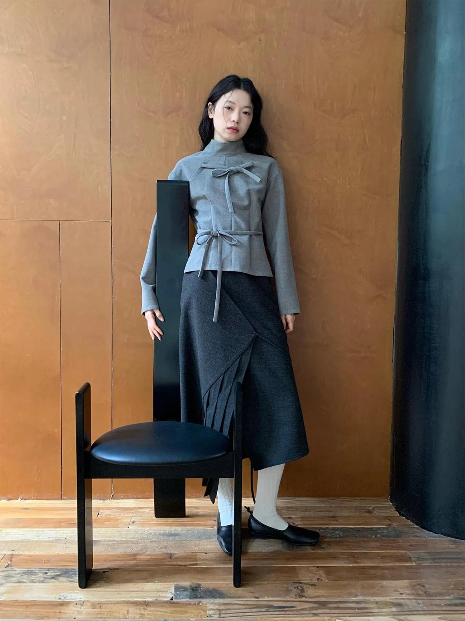 Textured Pleated Midi Skirt In Brushed Twill