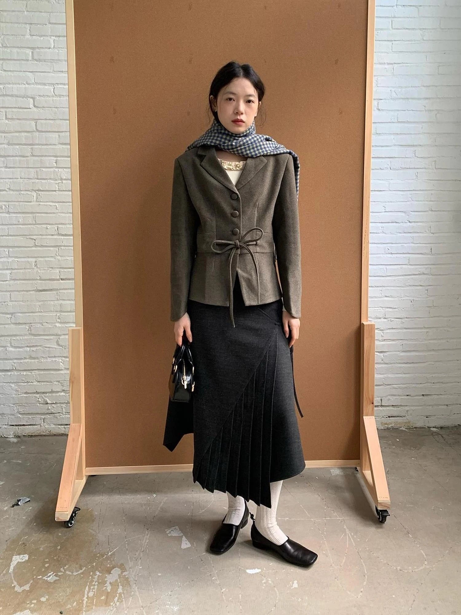 Textured Pleated Midi Skirt In Brushed Twill