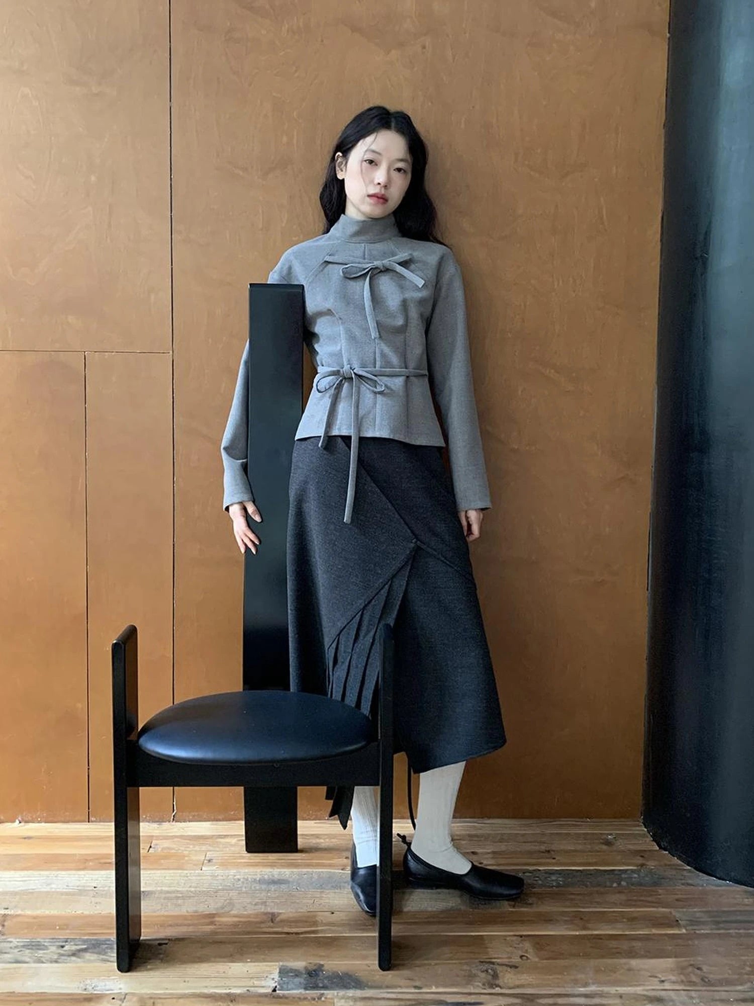 Textured Pleated Midi Skirt In Brushed Twill