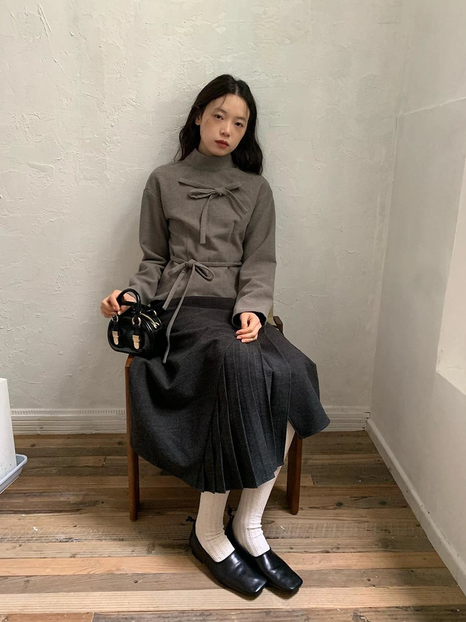 Textured Pleated Midi Skirt In Brushed Twill