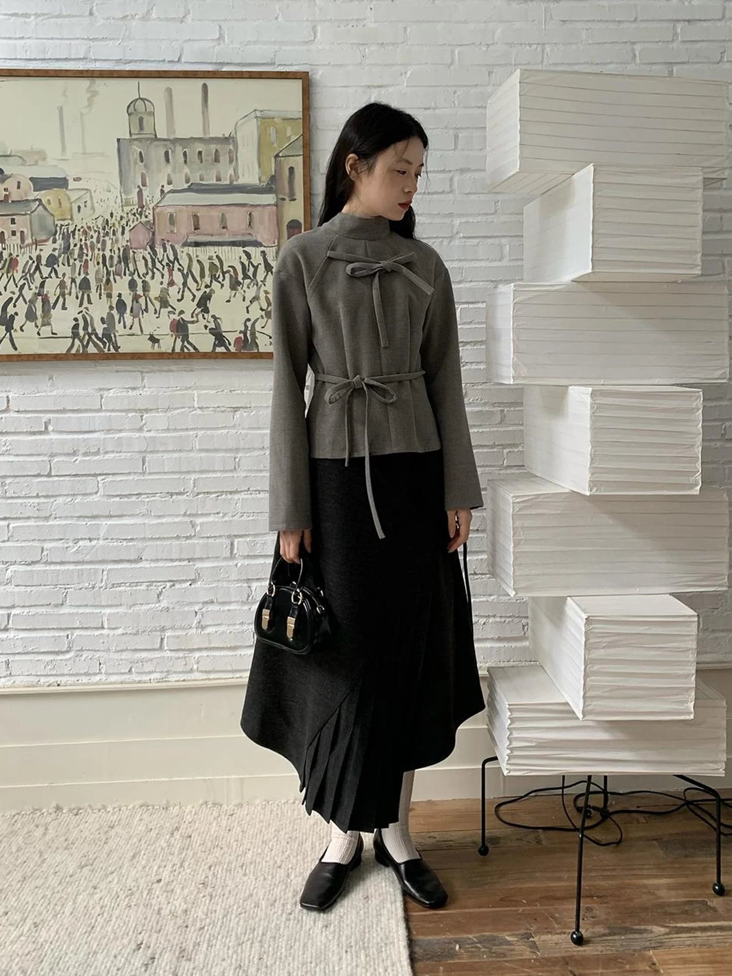 Textured Pleated Midi Skirt In Brushed Twill