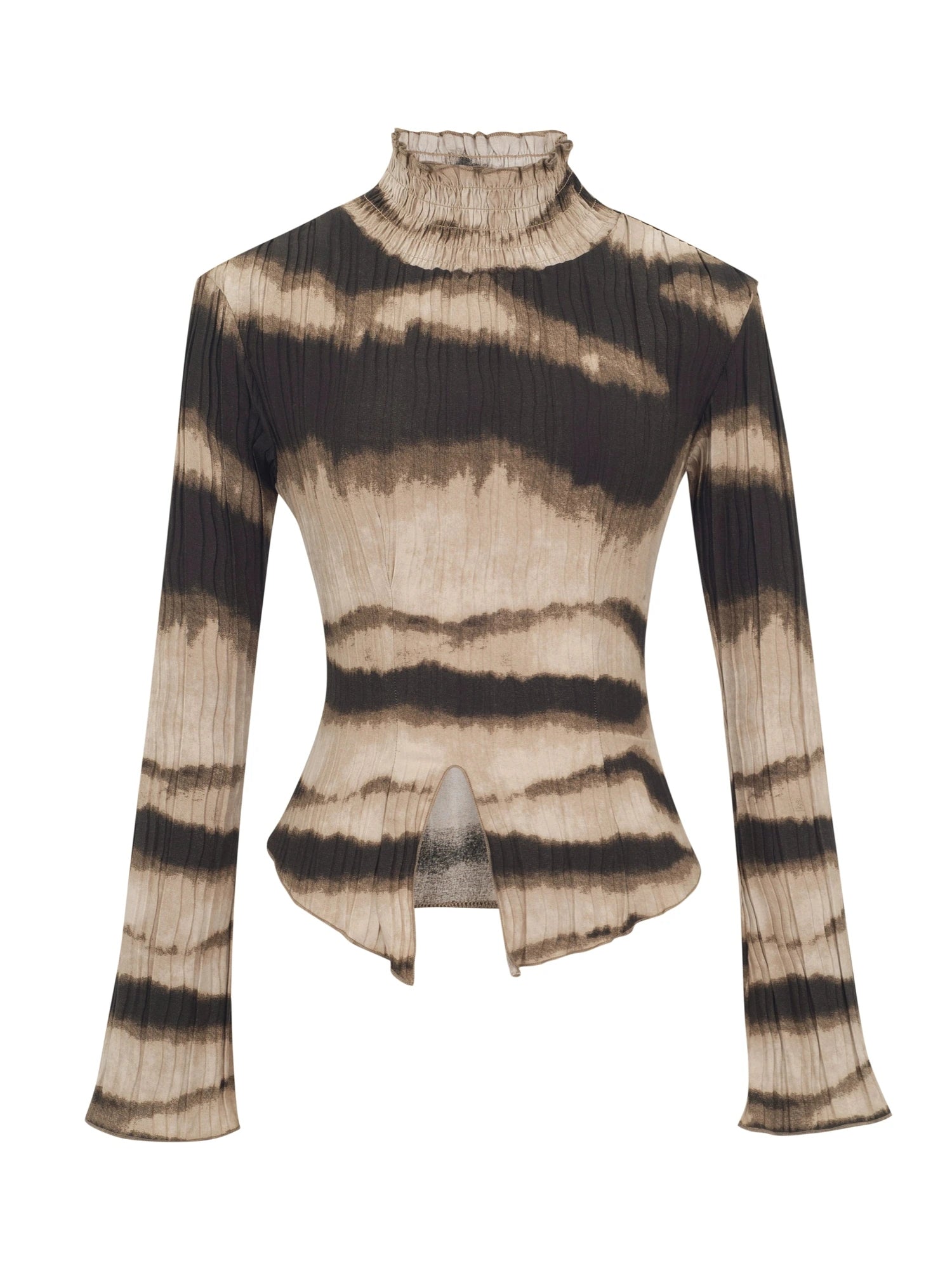 Textured Print High Neck Long Sleeve Tee