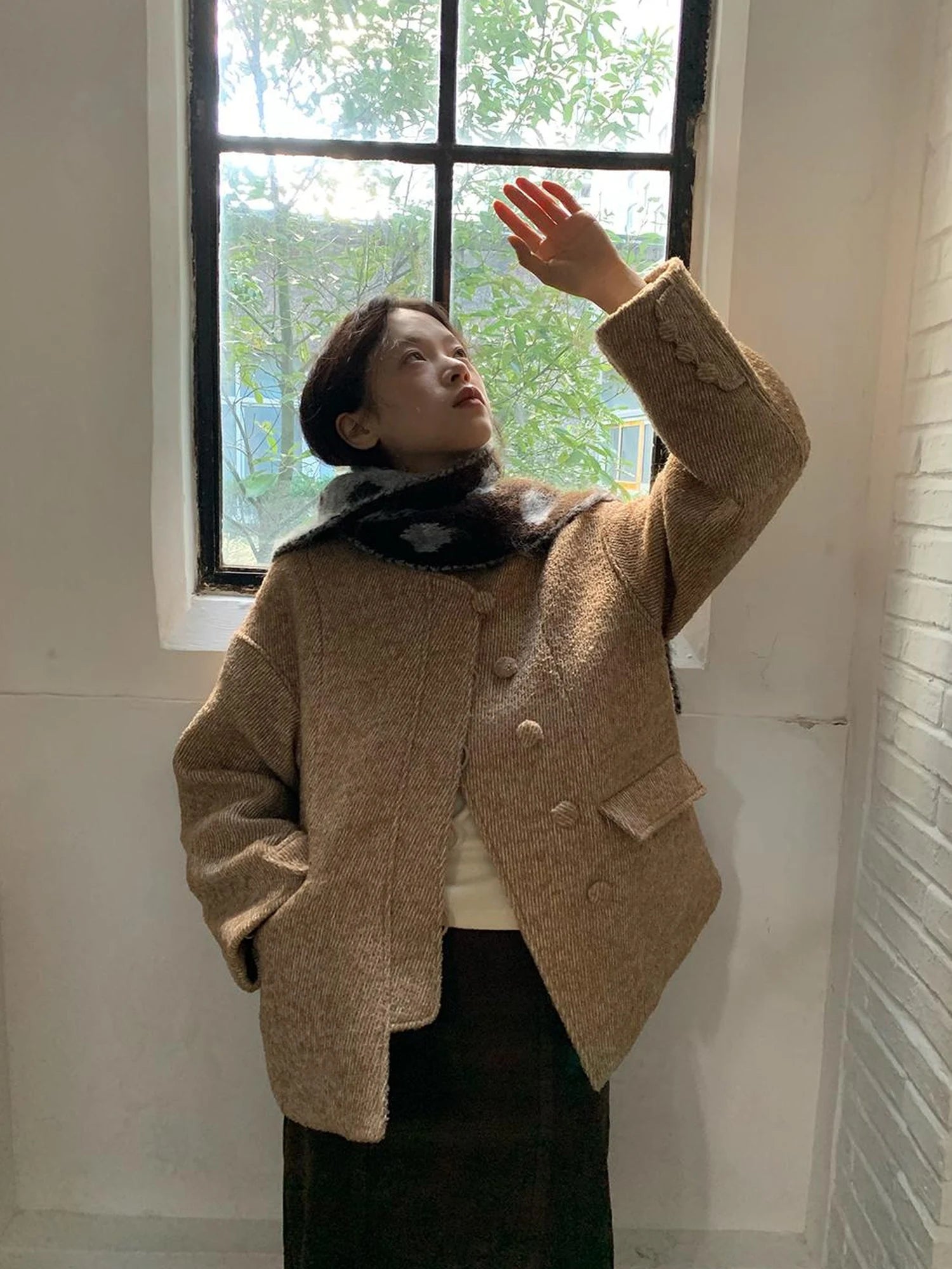 Wool Blend Textured Twist Coat