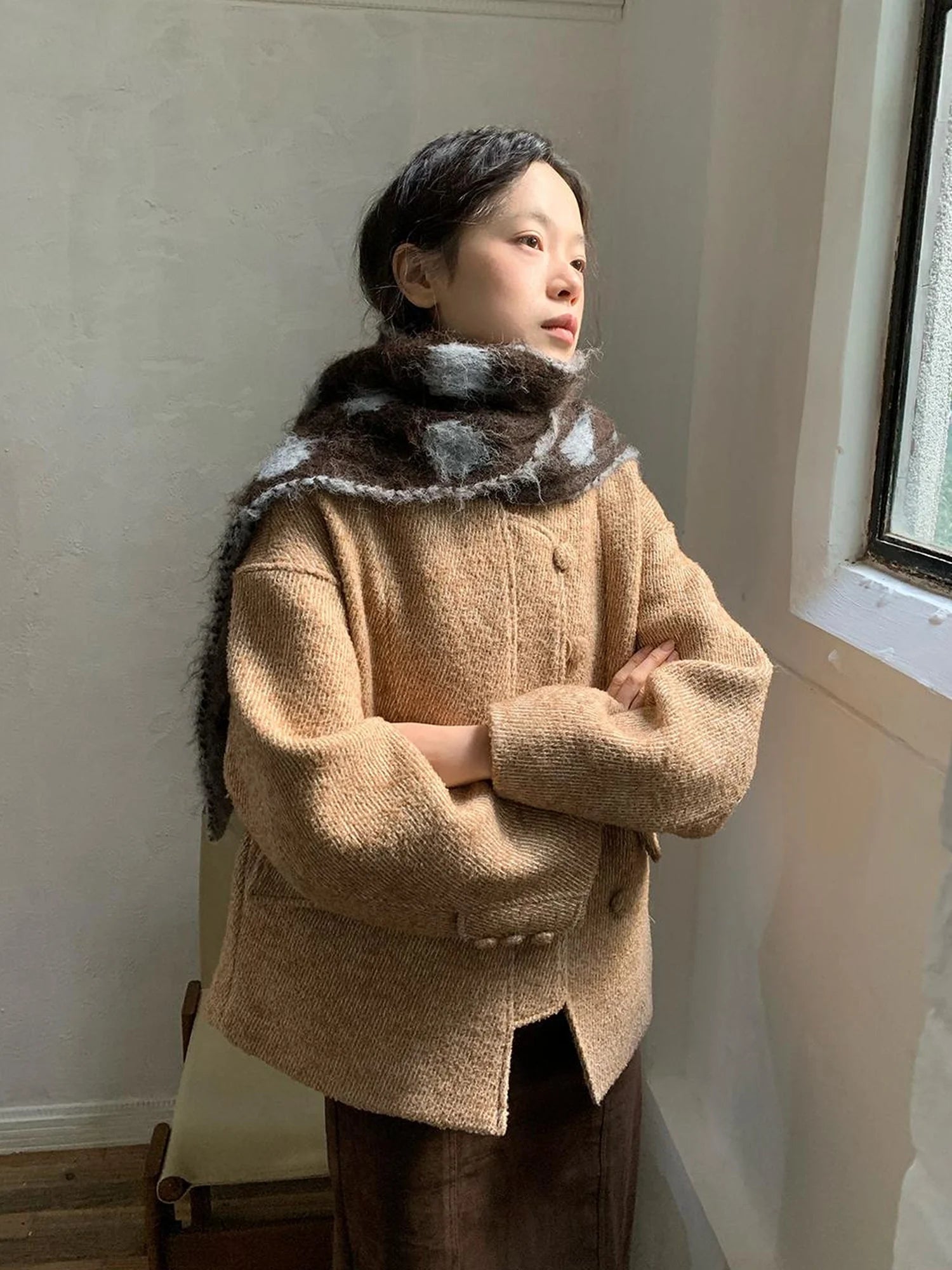 Wool Blend Textured Twist Coat