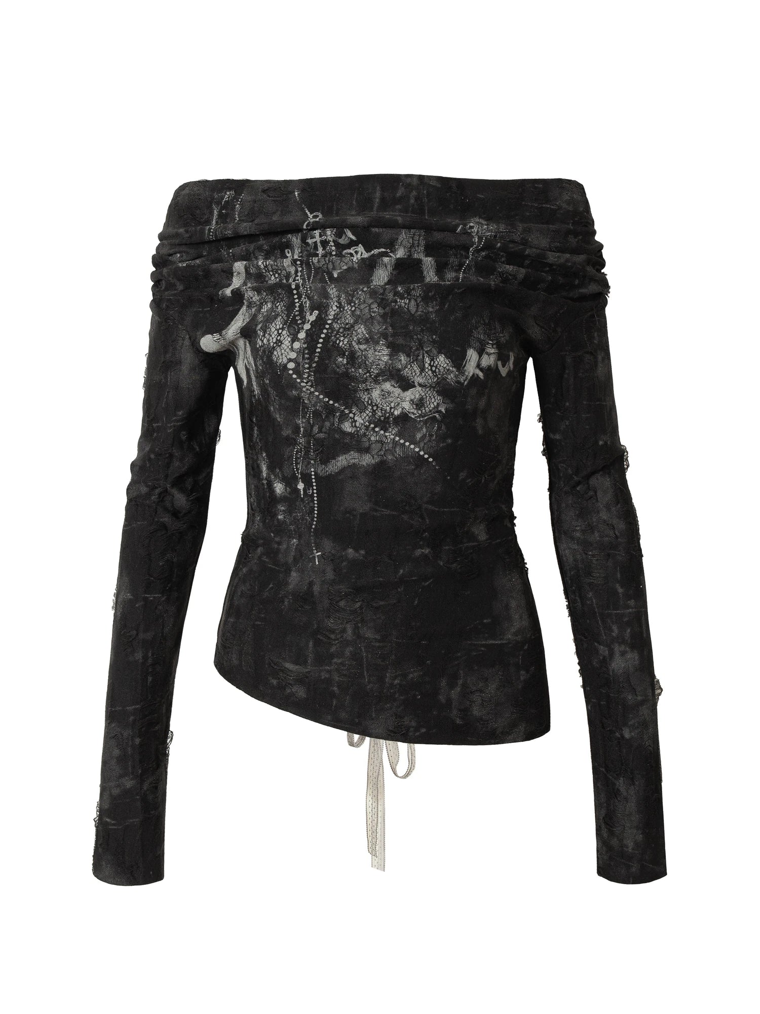 Dark Punk Print Off-Shoulder Long Sleeve Reversible T-Shirt