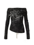 Dark Punk Print Off-Shoulder Long Sleeve Reversible T-Shirt