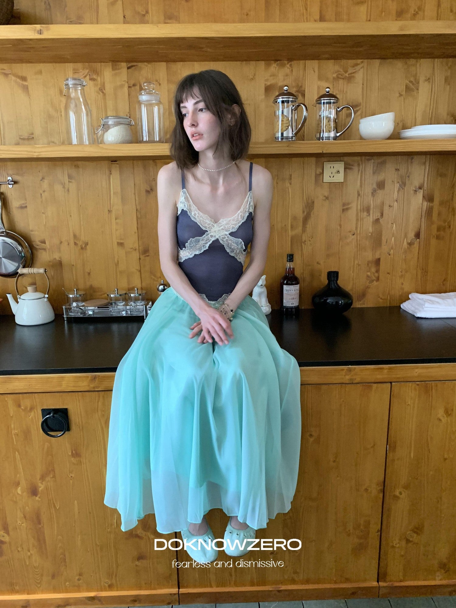 DKZ OFFICIAL Mint Green Tulle A Line Drapey Elastic Waist Women&