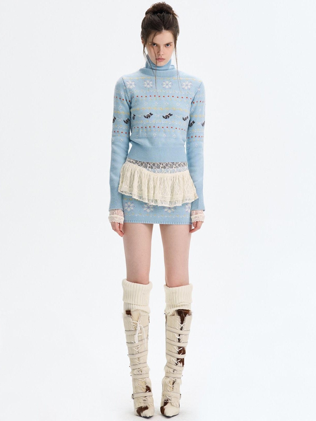 The NeverMore High Stretch Nylon Lace Vintage Slim Layered For Women Long Sleeve Crop Tops