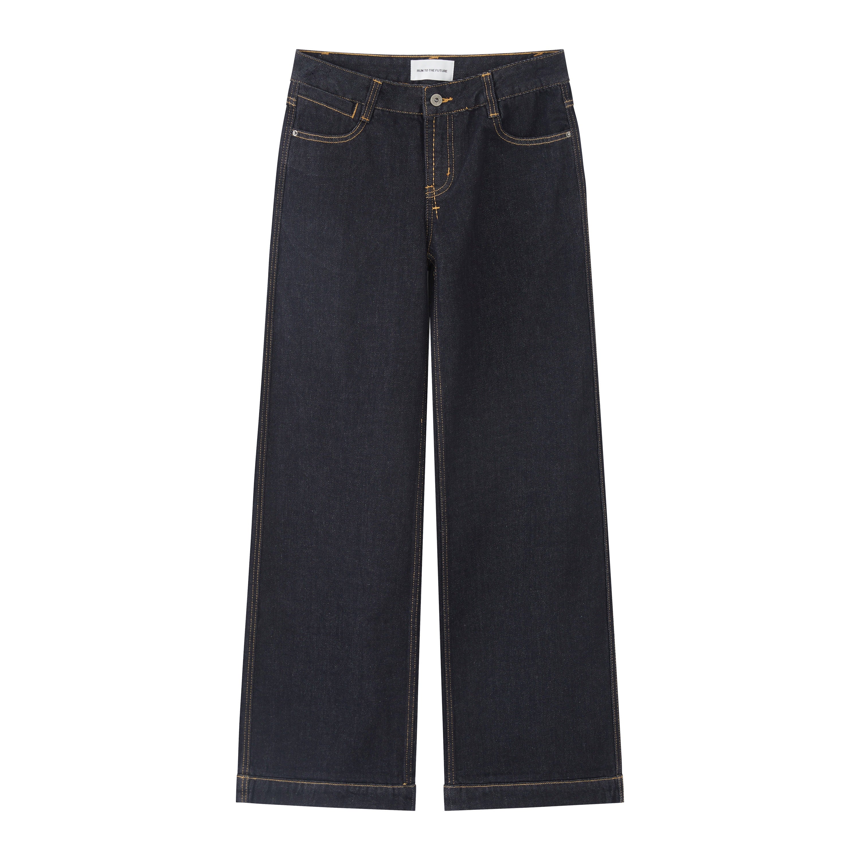RUN_TO_THE_FUTURE_Comfort_Cotton_Blend_Low_Rise_Long_Length_Dark_Raw_Denim_Classic_Straight_Jeans_MISSTT