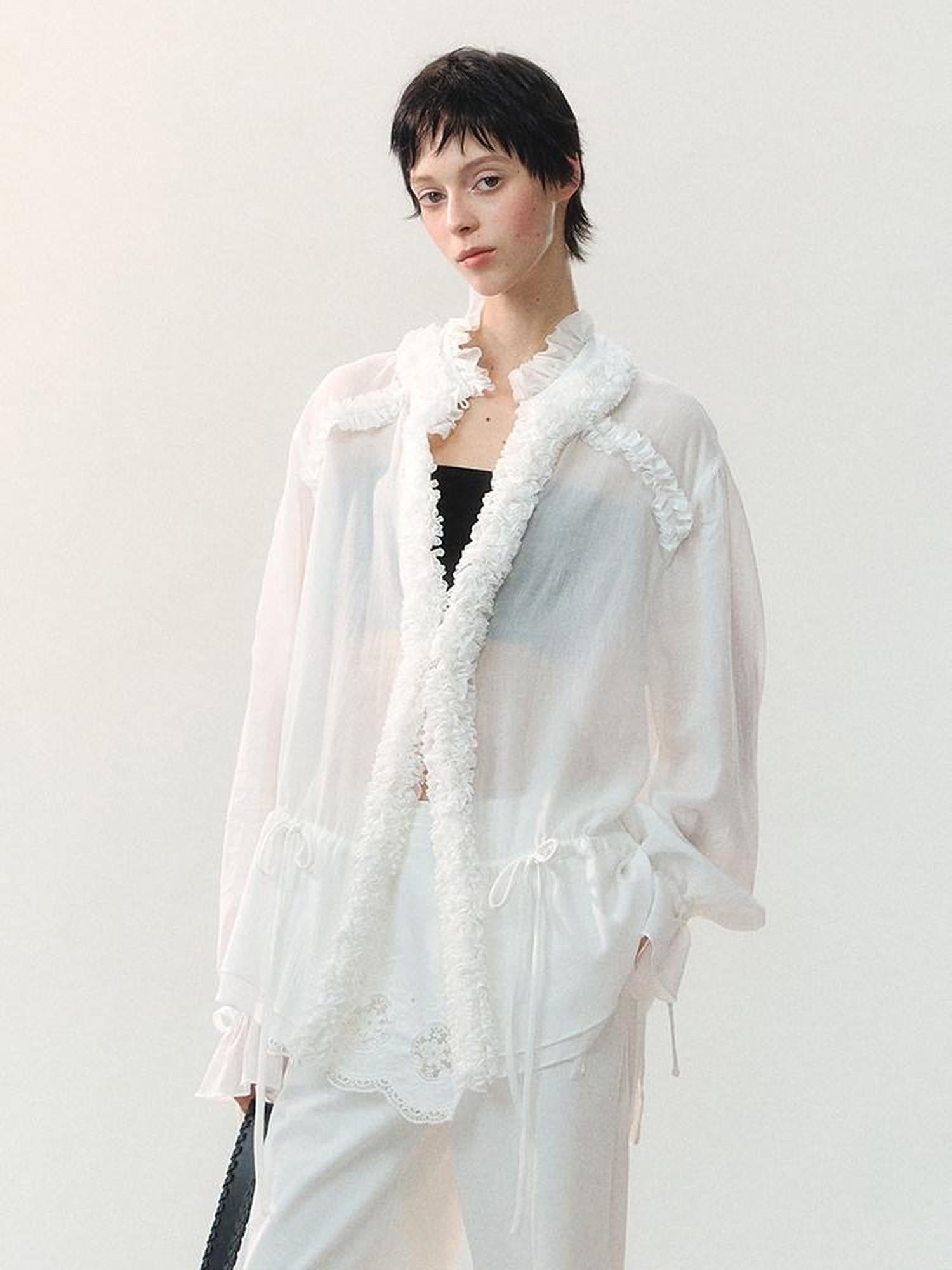 AnnoMundi Mist White Pleated Drawstring Lace Women&