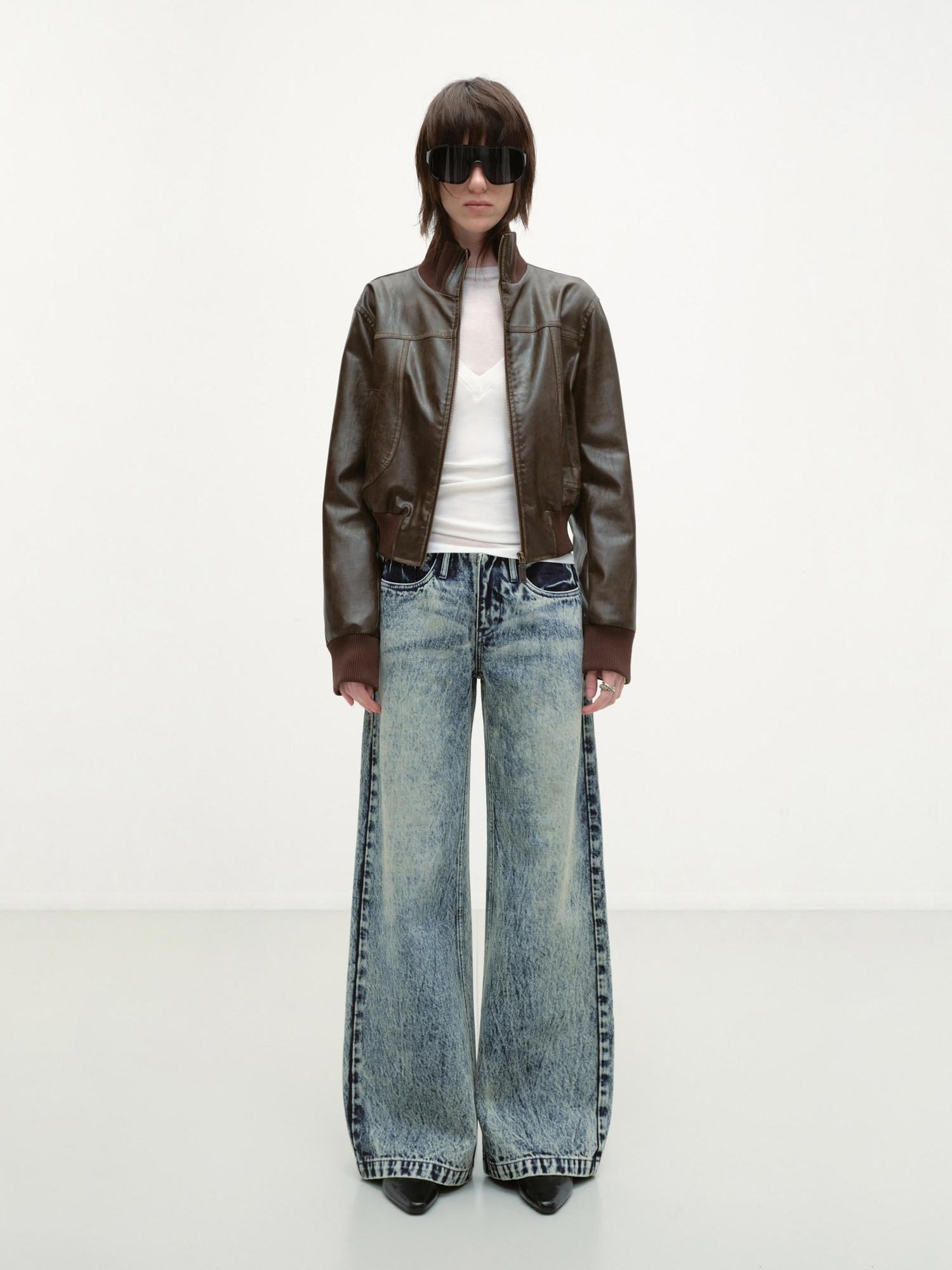 RUN TO THE FUTURE Vintage Washed Distressed Low Rise Durable Snow Blue Denim Women Straight Jeans