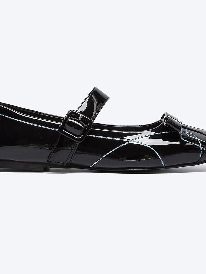 RUN TO THE FUTURE Sheepskin Insole Vintage Square Toe One Strap Low Heel Rubber Sole Women Flats