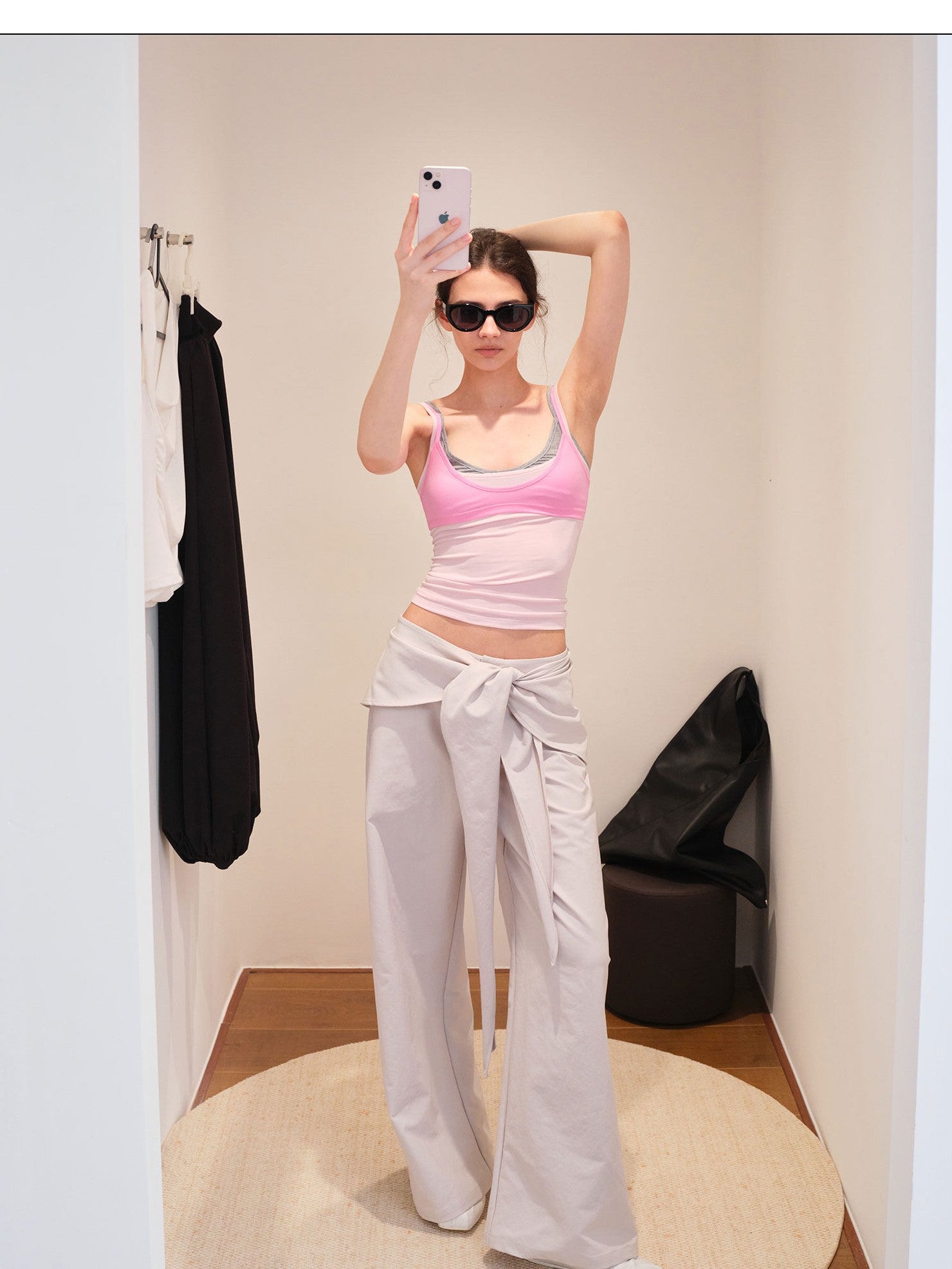 kvkv Oatmeal Gray Relaxed Detachable Waist Tie Women&