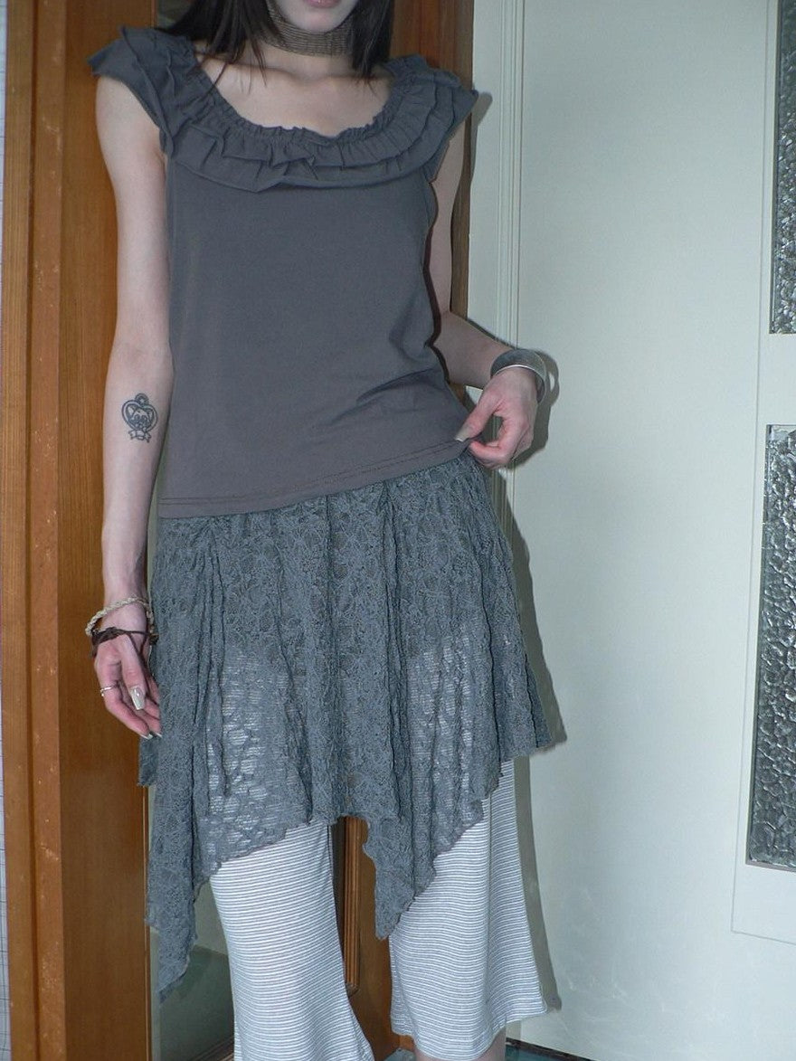 ang project Gray Patchwork Gathered Irregular Layered A Line Women&