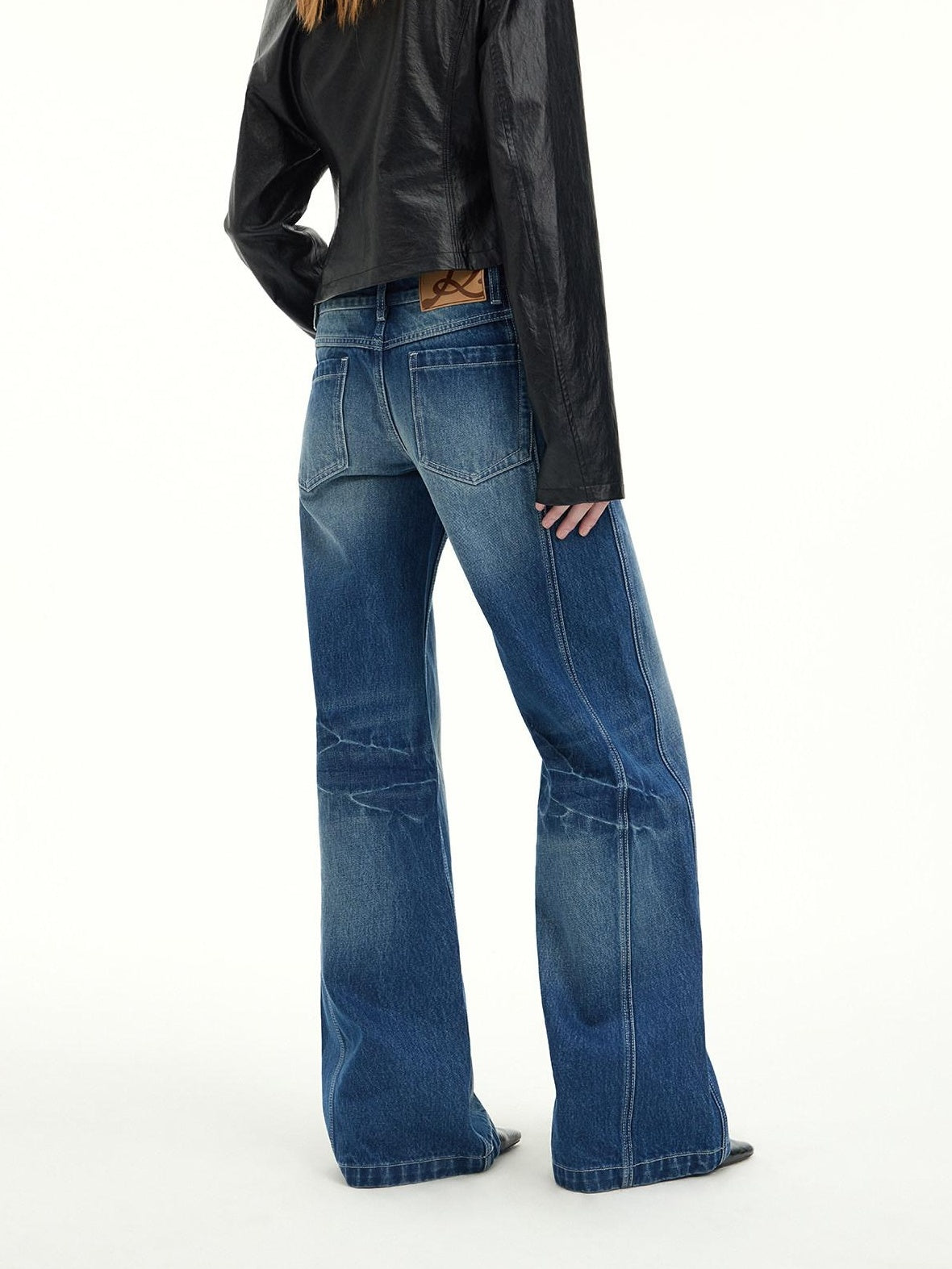 RUN TO THE FUTURE Vintage Blue Washed Mid Rise Cotton Zipper Women No Stretch Straight Jeans