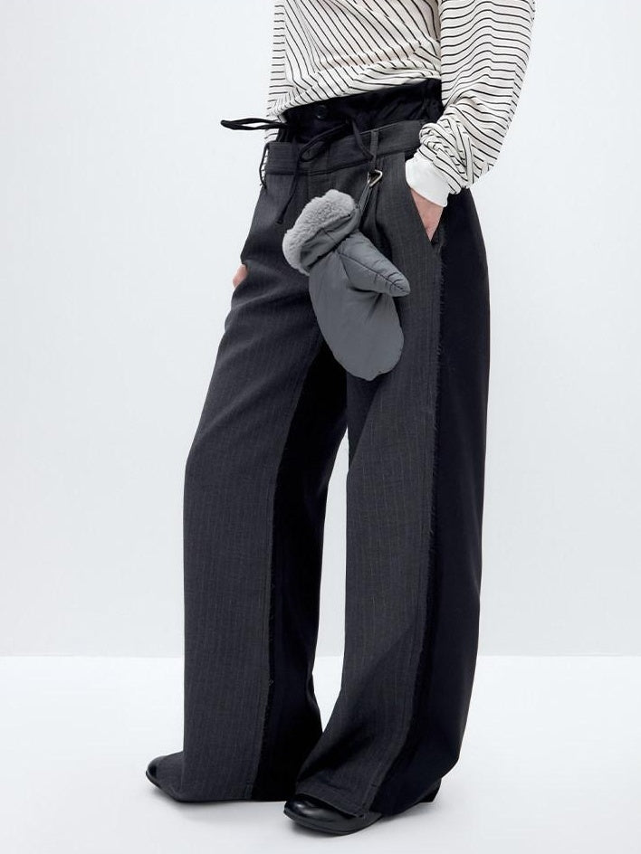 RUN TO THE FUTURE Double Waist Low Rise Pocketed Zipper Fly Women Black Gray Straight Pants