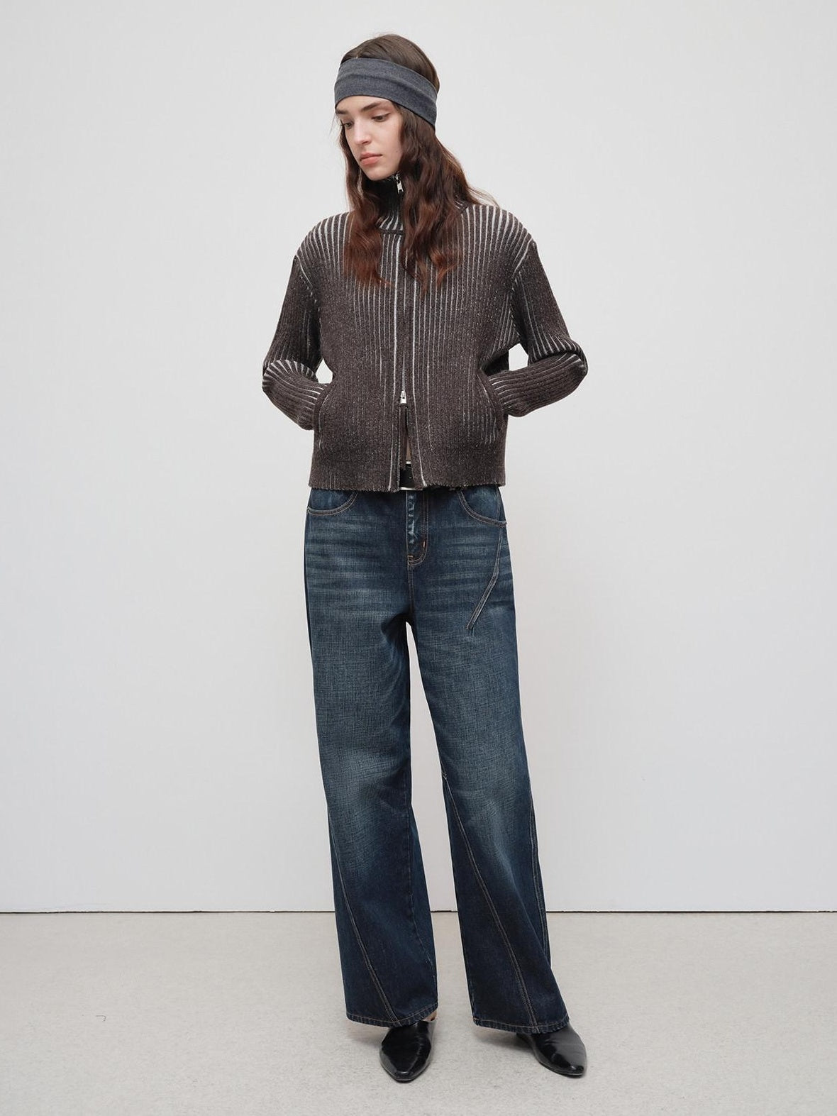 RUN TO THE FUTURE Soft Knit Zip Front Loose Fit Long Sleeve Everyday Black Cardigans