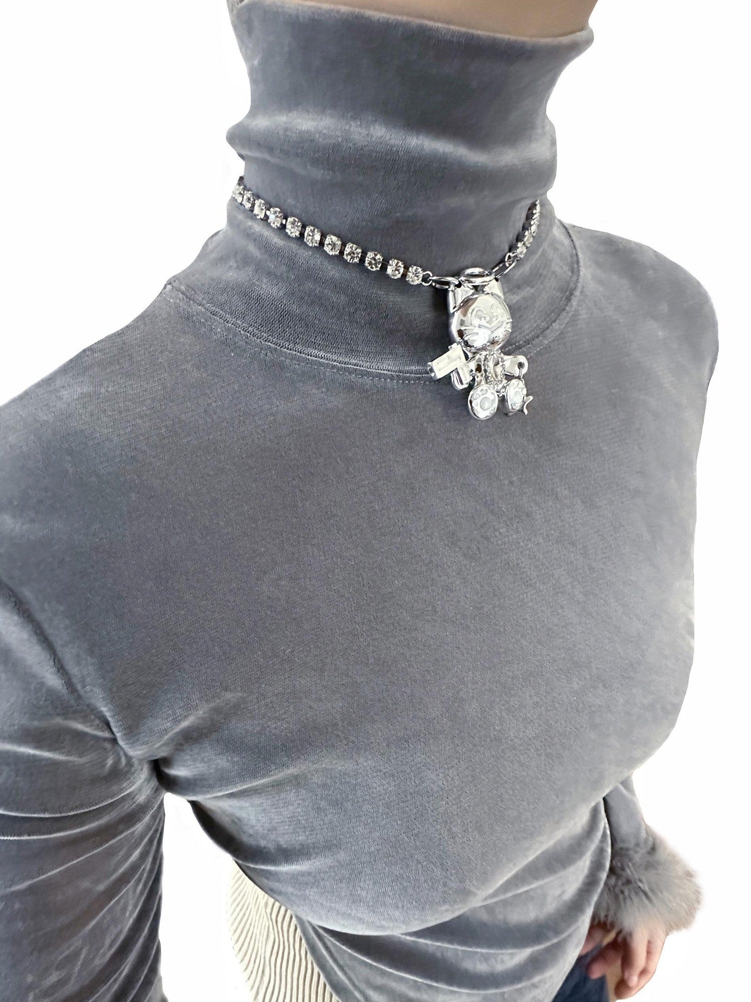 takeabreak Cat And Dog Spy Silver Plated Diamond Inlay Women&