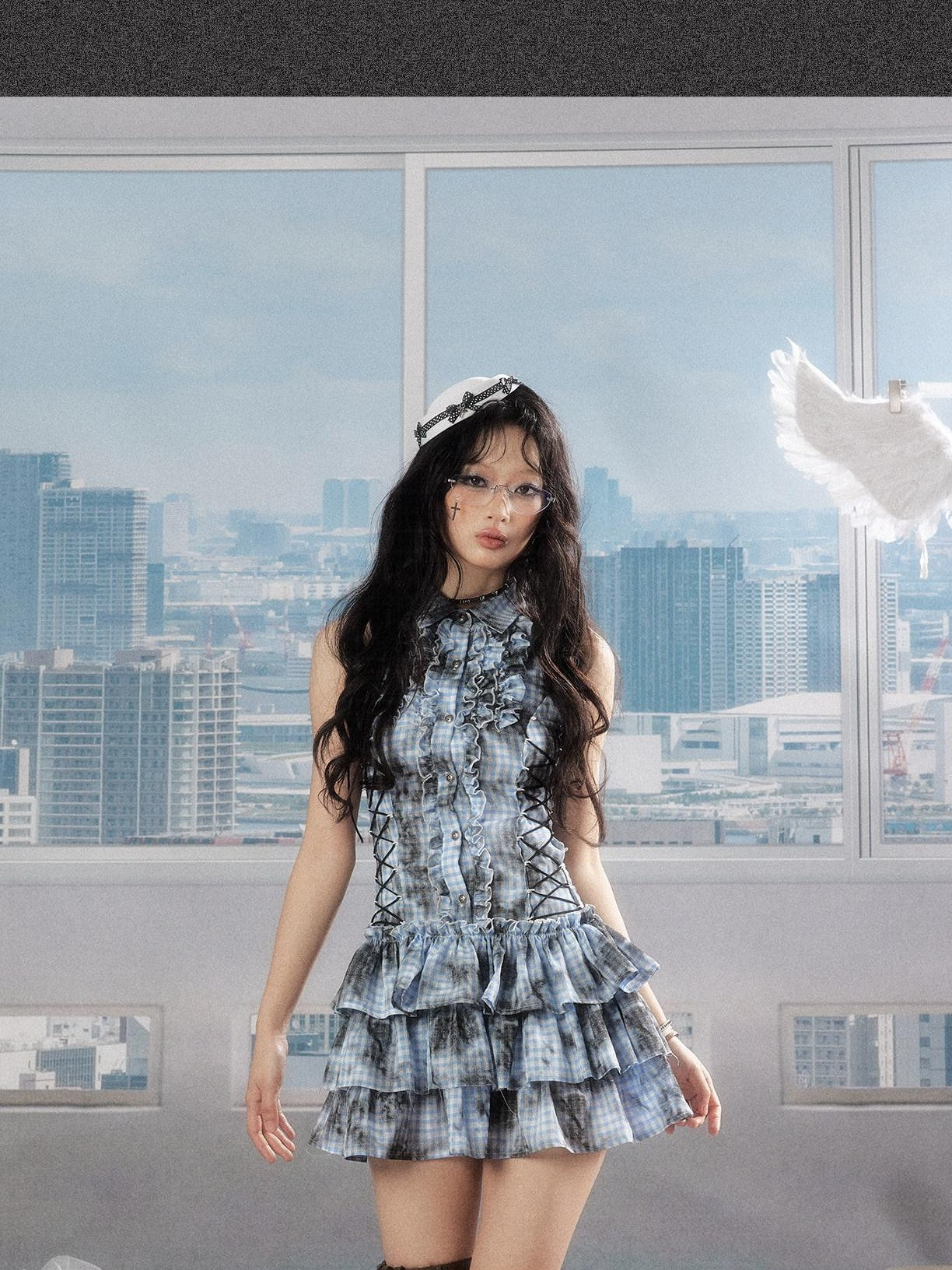 ALL iN plan Blue Sleeveless Slim Fit Tiered Ruffle Cotton Blend Casual Mini Dresses