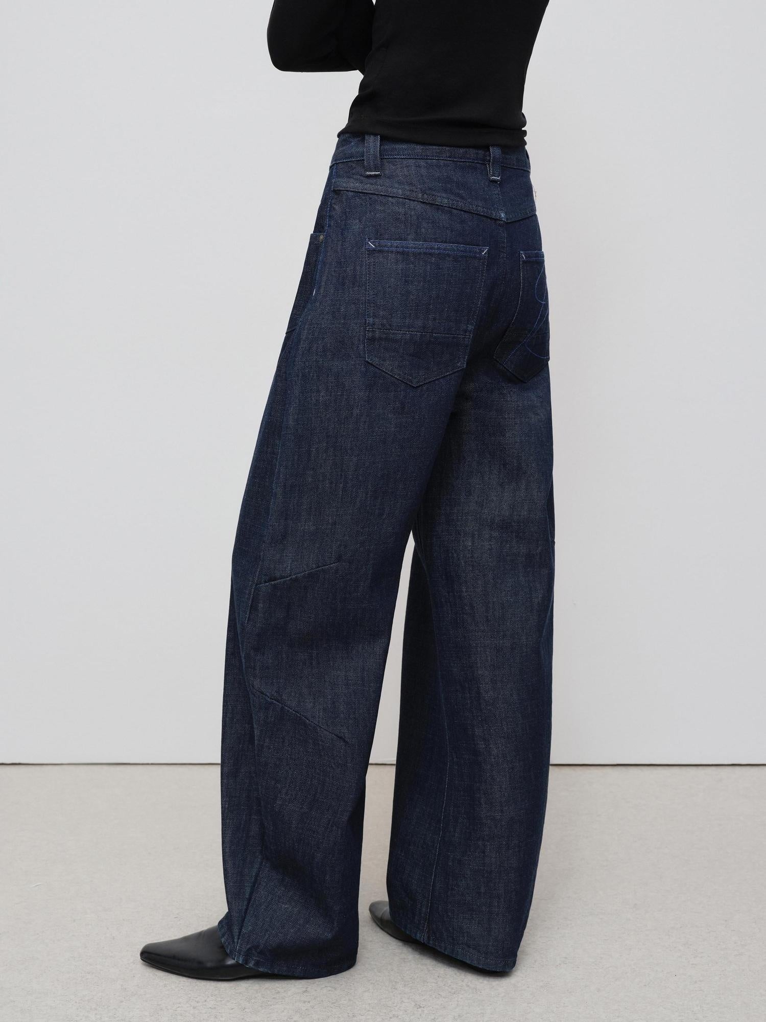 RUN TO THE FUTURE Breathable Cotton Pleated Loose Wide Leg Low Rise Women Raw Denim Straight Jeans