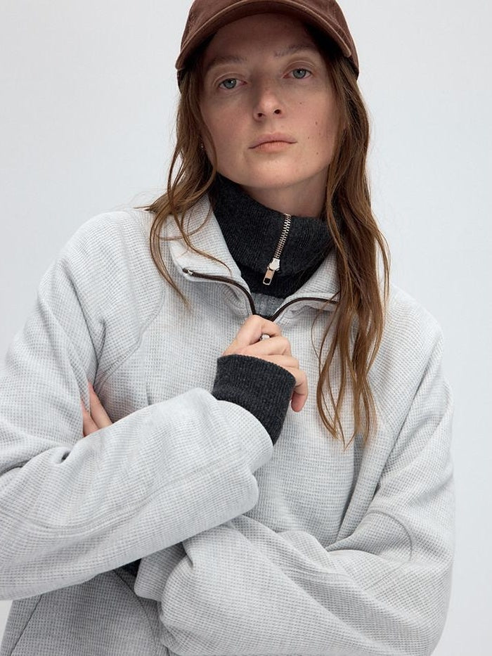 RUN TO THE FUTURE Original Design Loose Zip Collar Light Gray Unisex Poly Cotton Sweatshirts
