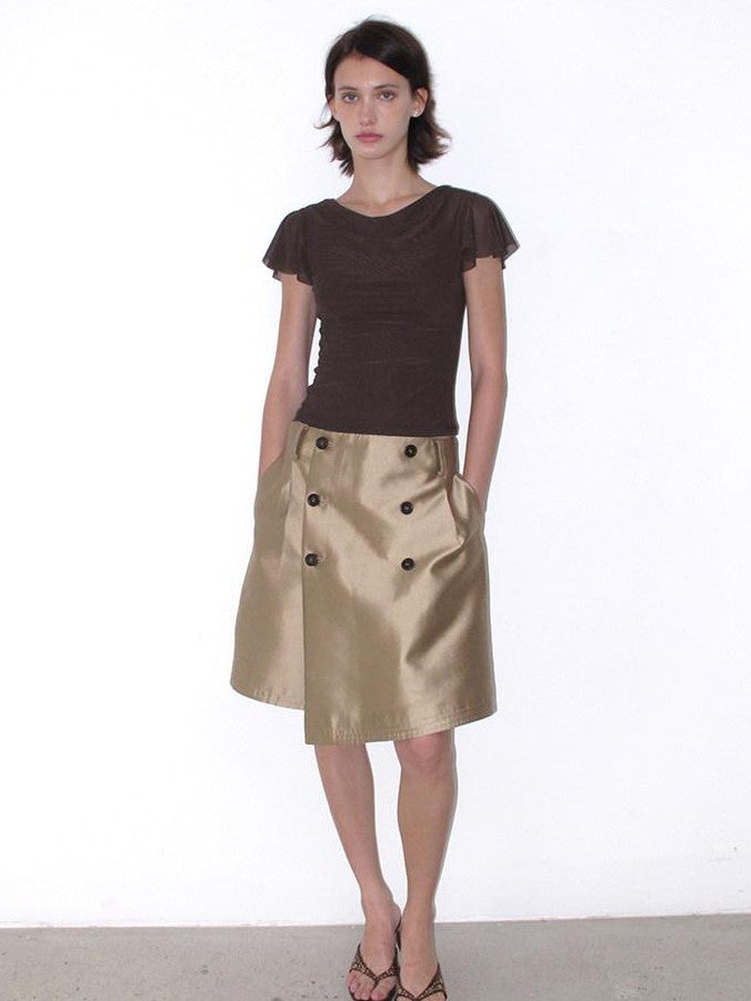 Mito de dar Champagne Gold Button Front A Line Silky Women&