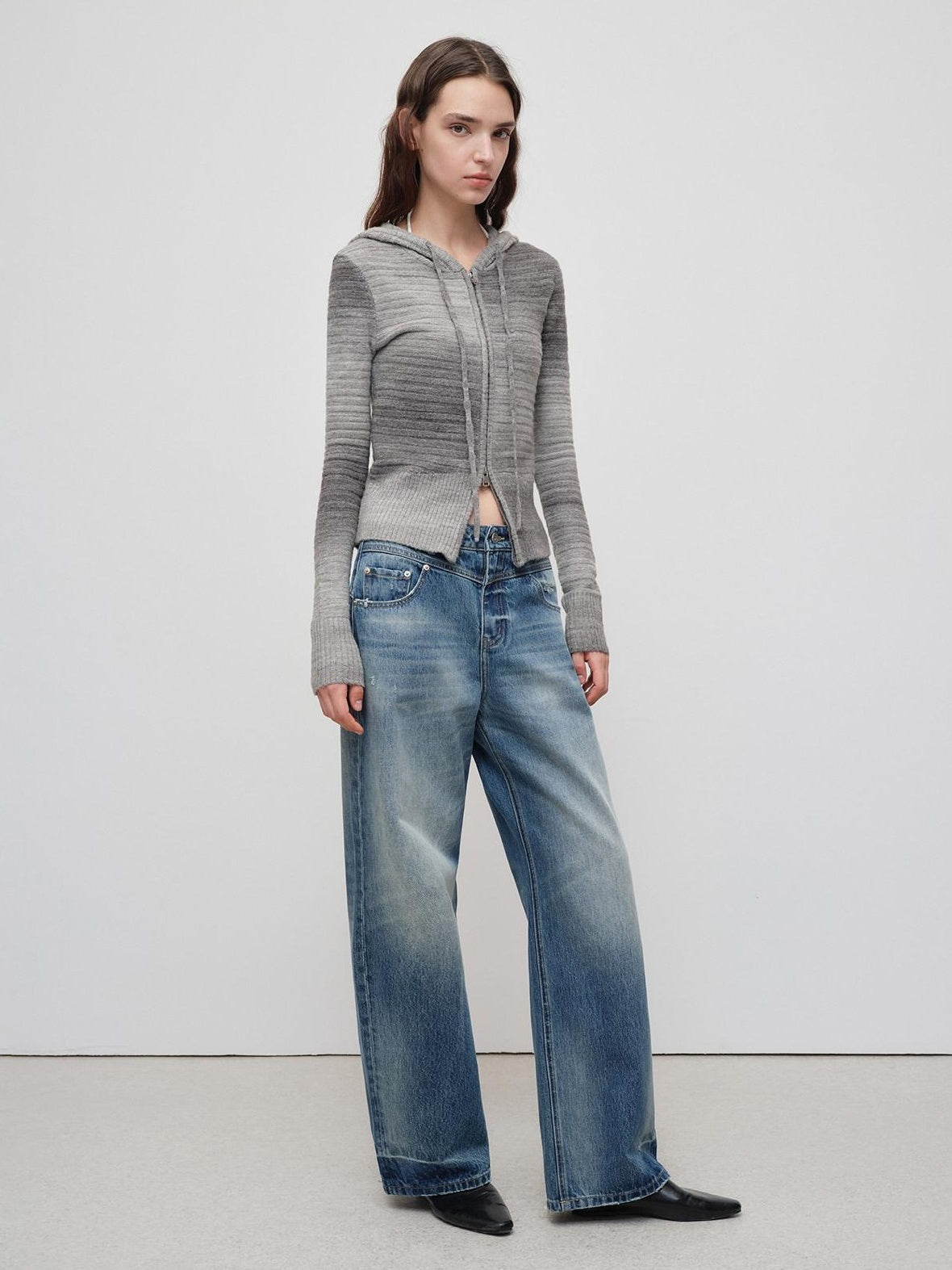 RUN TO THE FUTURE Vintage Washed Cotton Natural Waist No Stretch Ladies Blue Straight Jeans