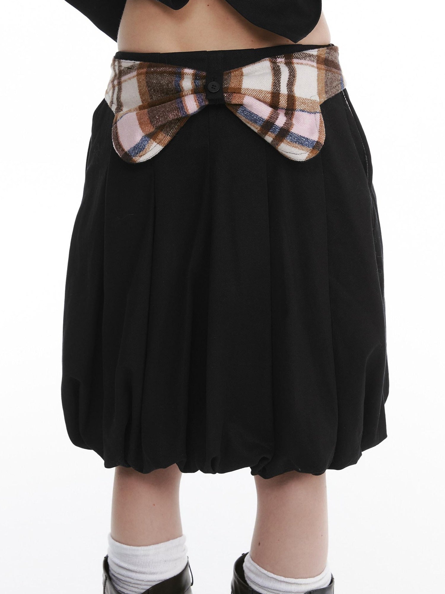 nit alcove Cute Bow Plaid Cropped Lapel Top High Waist Skirt Unisex Top & Skirt Sets