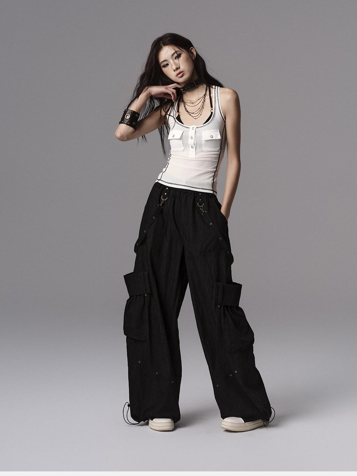 Low pixel Soft Lyocell Wool Blend Dark Gothic Slim Fit Women Classic Solid Tank Tops