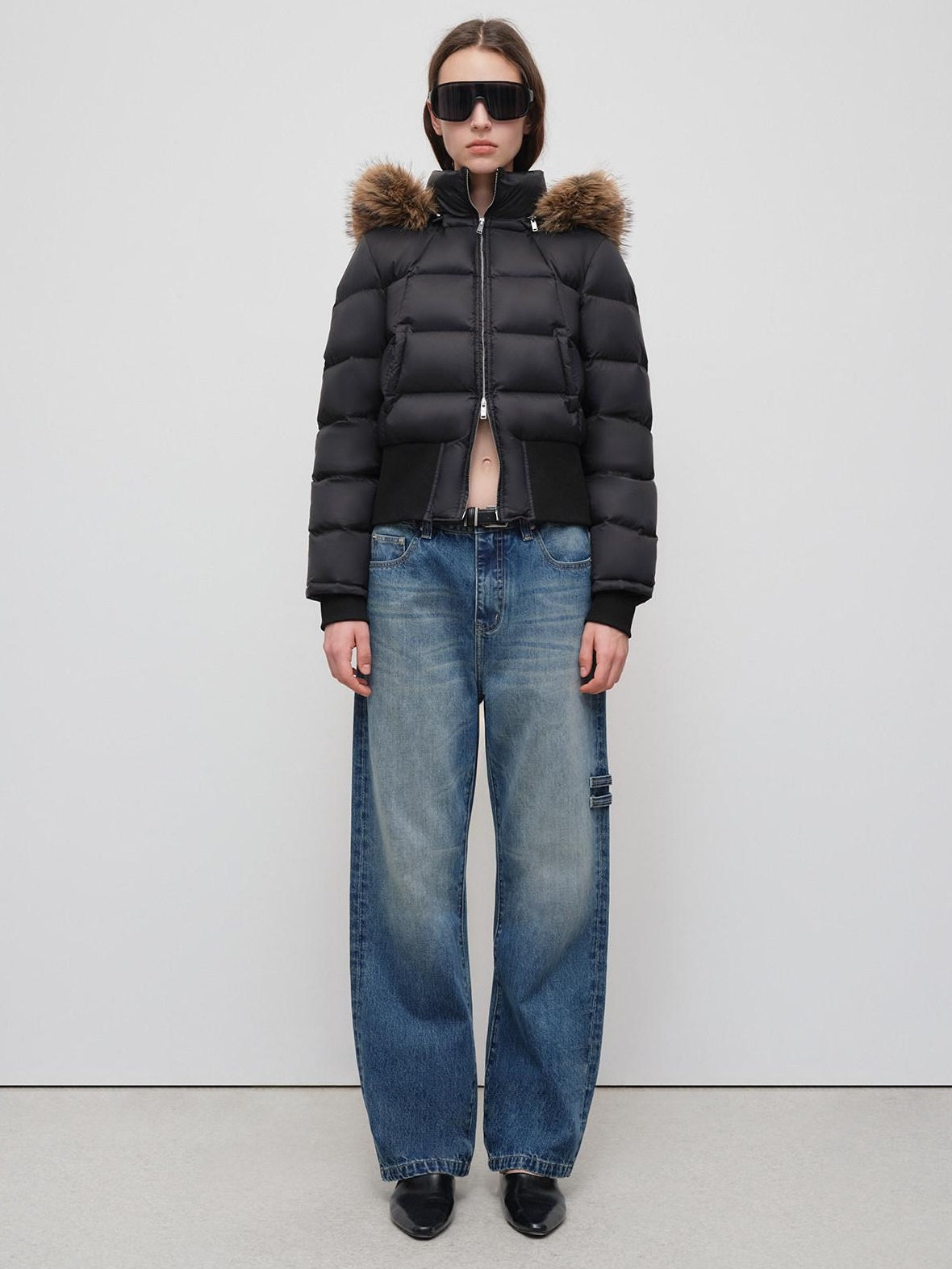 RUN TO THE FUTURE Warm 90 Percent White Duck Slim Hooded Fur Collar Black Women Zip Down Jackets