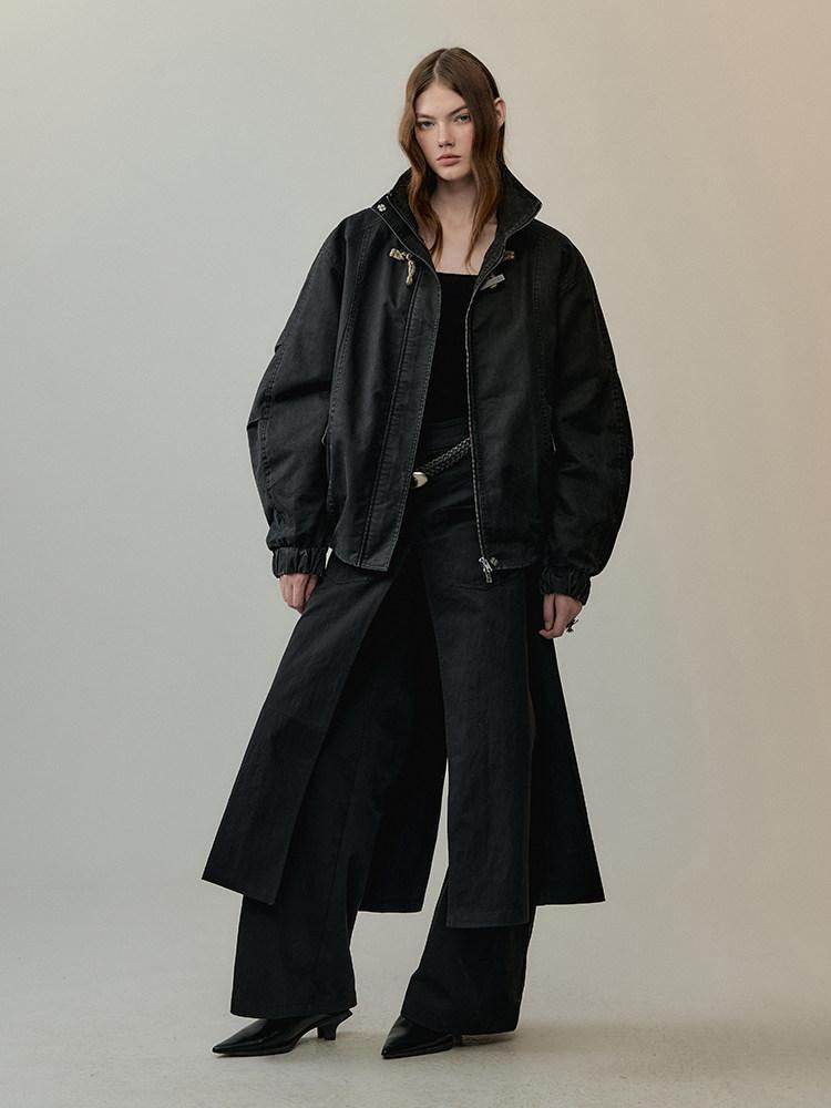 AnnoMundi Thick Warm Polyester Minimalist Commuter Straight Fit Black Puffer Jackets