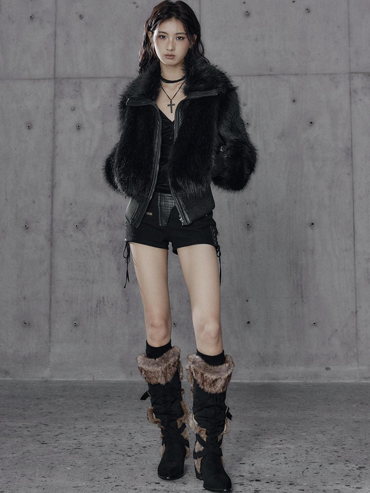 Low pixel Warm Thick Black Sexy Slim Fit Spandex Zipper Lapel Women Cropped Jackets
