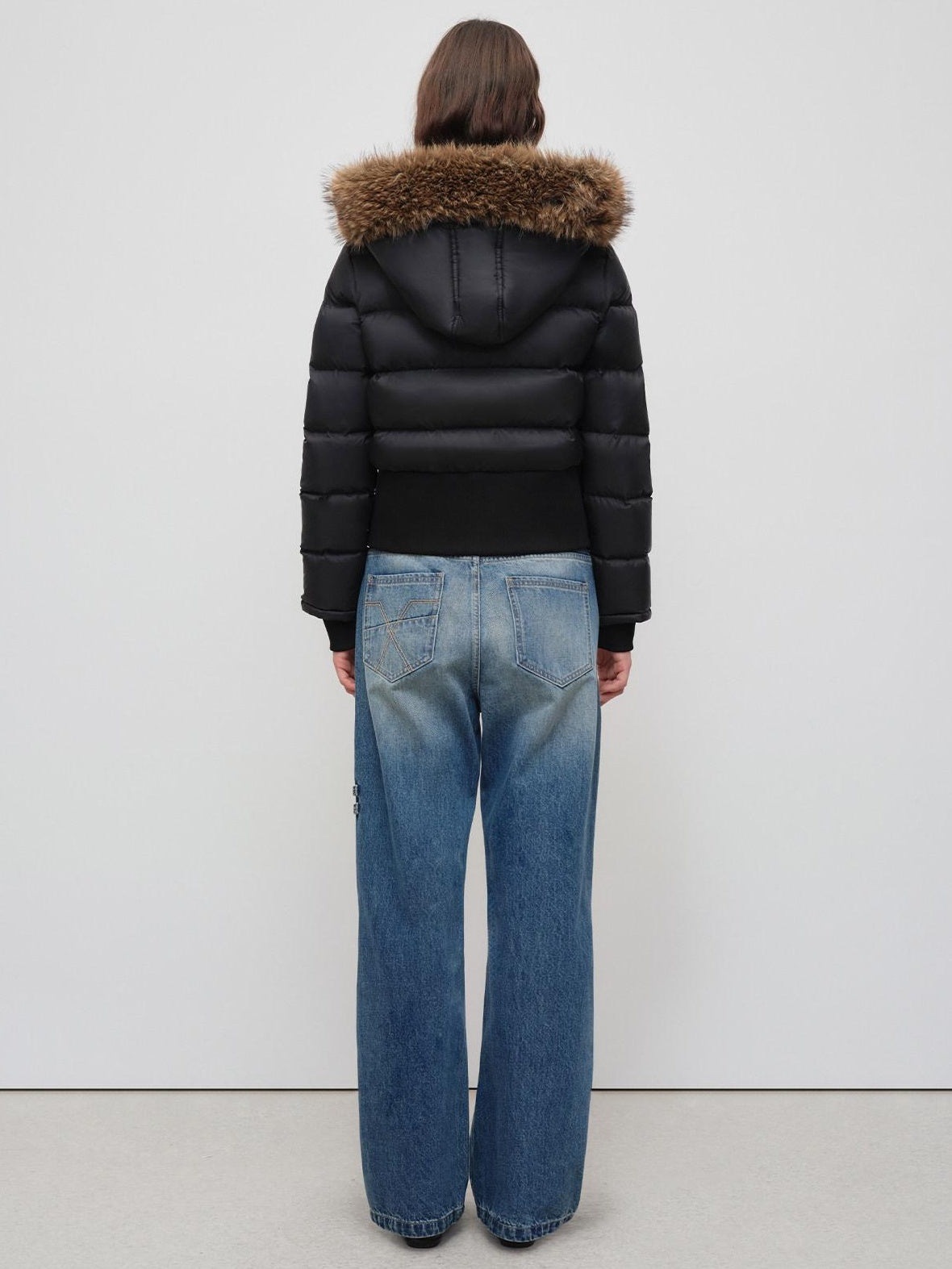 RUN TO THE FUTURE Warm 90 Percent White Duck Slim Hooded Fur Collar Black Women Zip Down Jackets